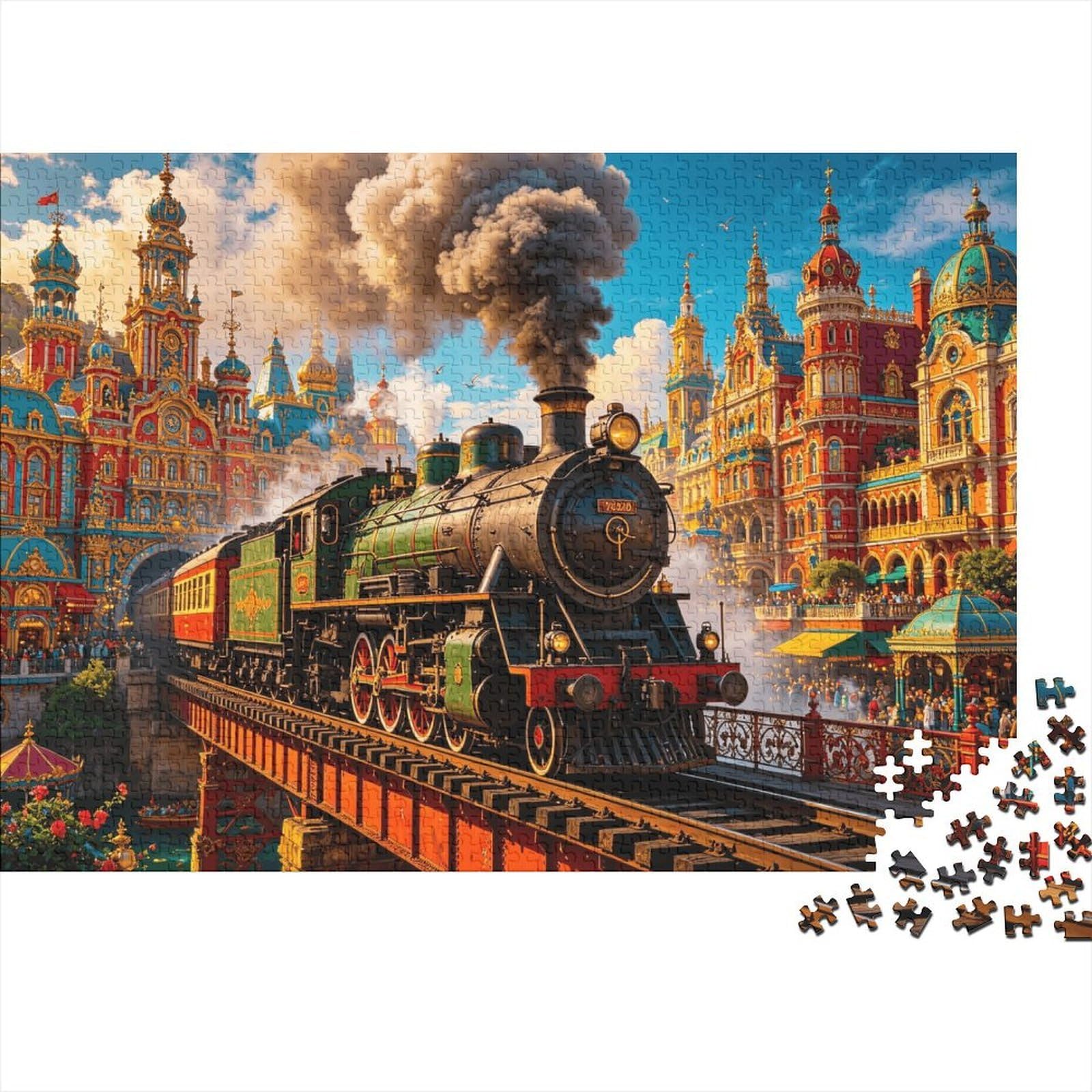 Vintage Steam Train Jigsaw Puzzles 1000Pc Recyclable Material Moscow Senior Puzzles Impossible Hard Difficult Challenging Educational Game for Men 52x38cm/1000pcs โ image 1