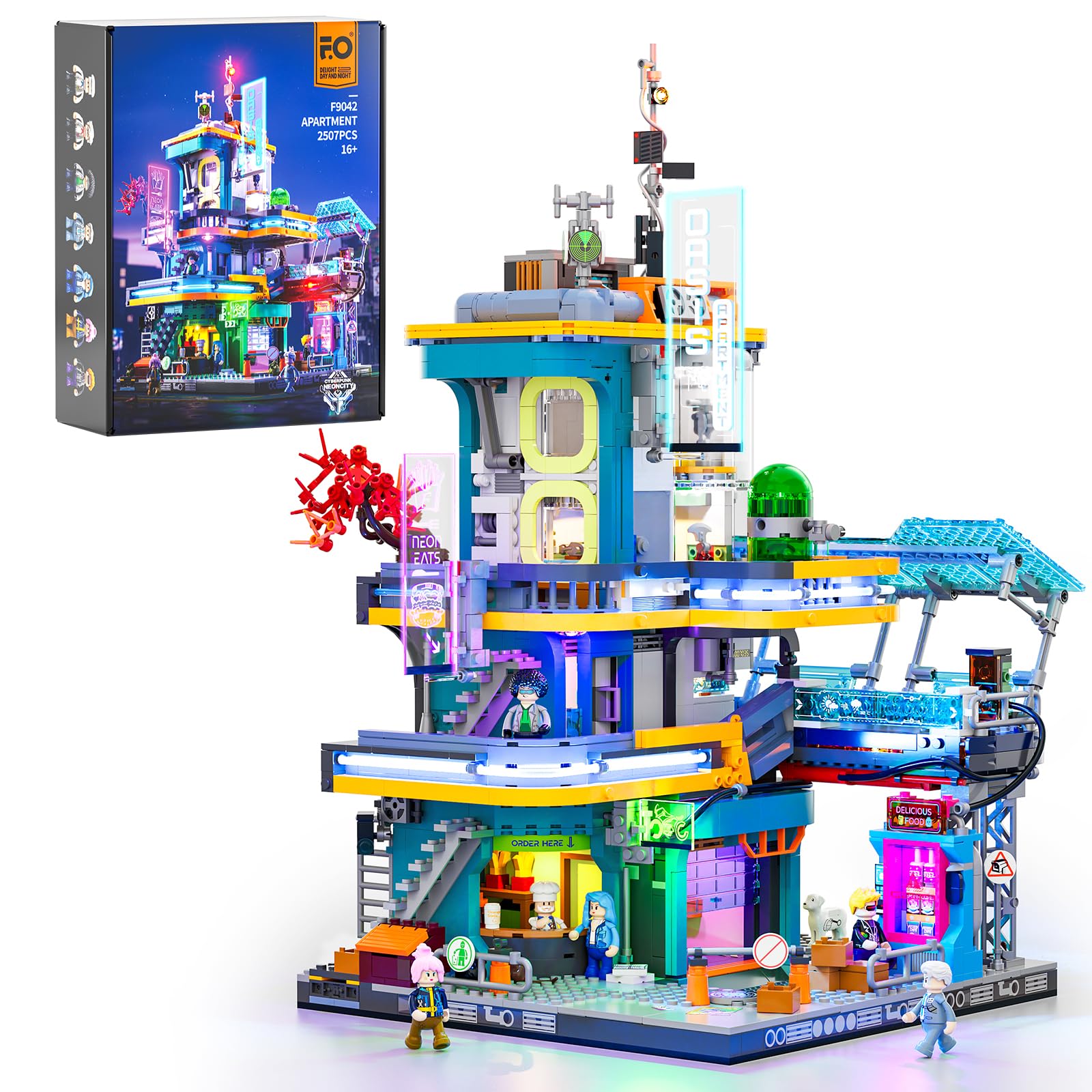 FUNWHOLE Cyberpunk Mansion Lighting Building-Bricks Set - 2524 Pcs Future City Modular Buildings Set Display Idea for Adults and Sci-fi Lovers