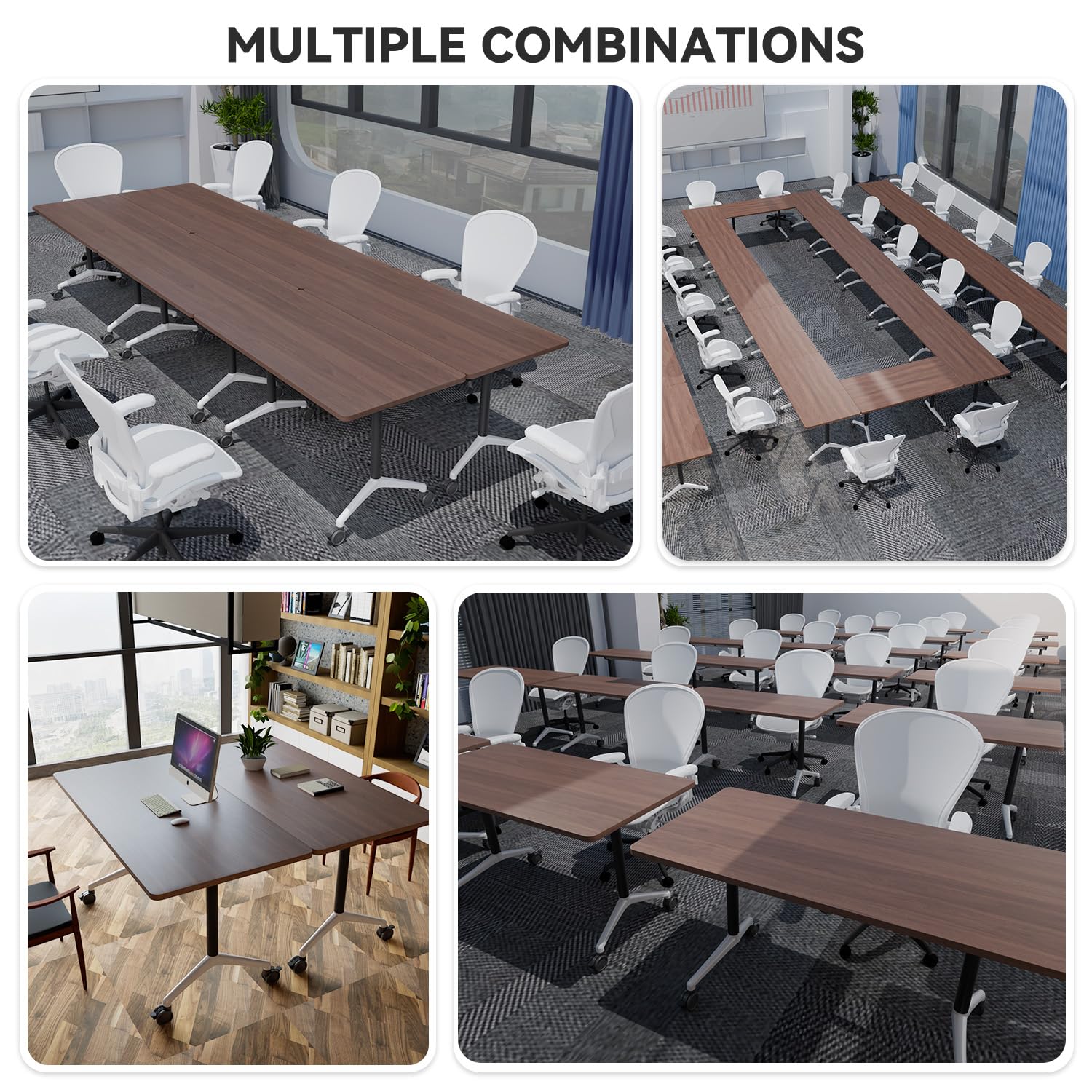 Folding Conference Room Tables Seminar Conference Table Modern Flip Top Training Meeting Tables Conference Room Table with Wheels — view 3