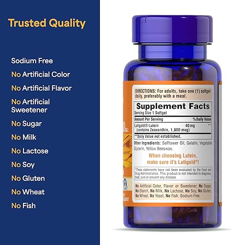 Miniatura 5 de Puritan's Pride Luteína 40 mg con zeaxantina, ayuda a apoyar la salud de los ojos*, grano entero, 60 unidades,