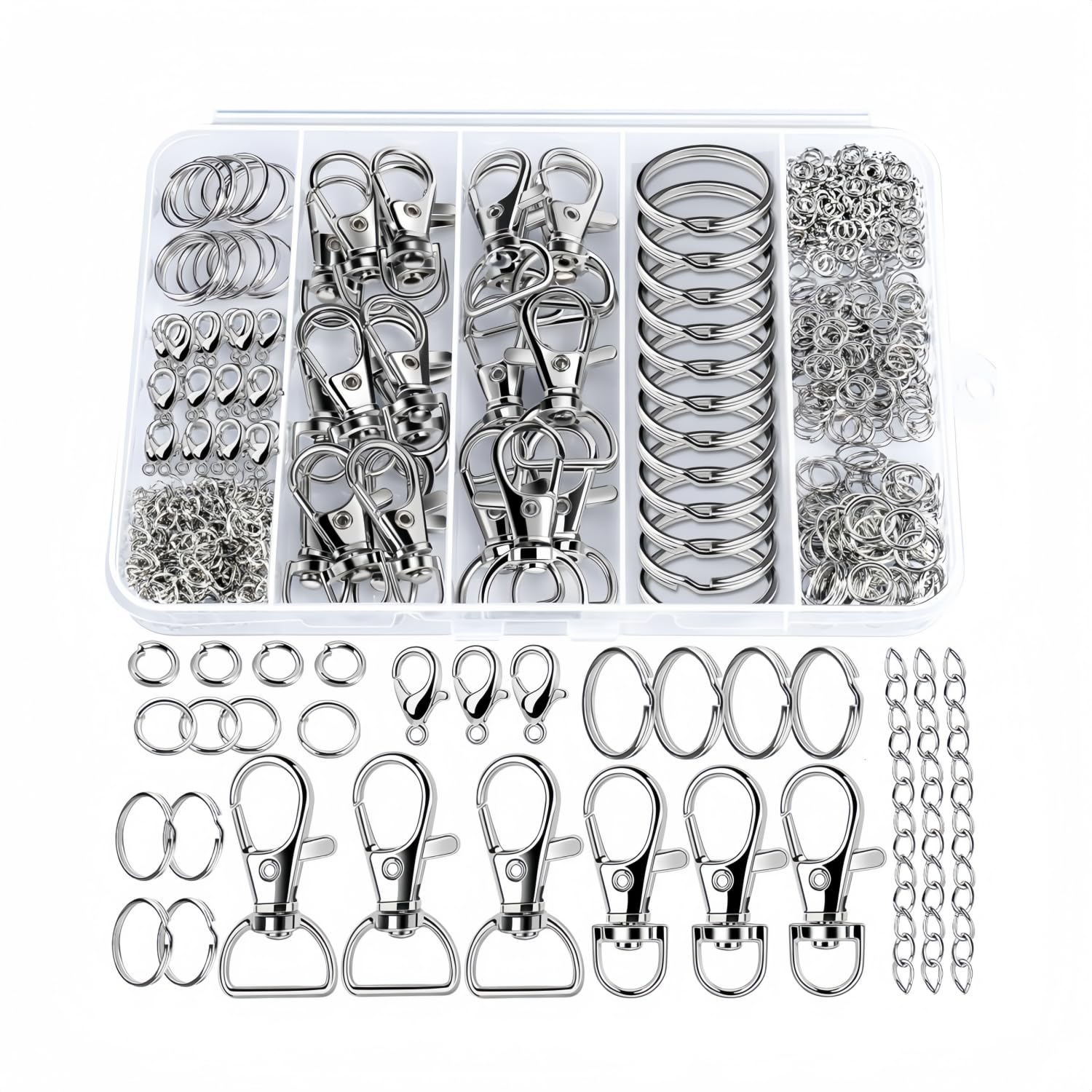 524pcs Keyring Making Kit，eyring Clip with Key Rings,Jump Rings and Lobster Claw Clasps for Jewellery Making, Keys, Crafts, and Lanyards Making