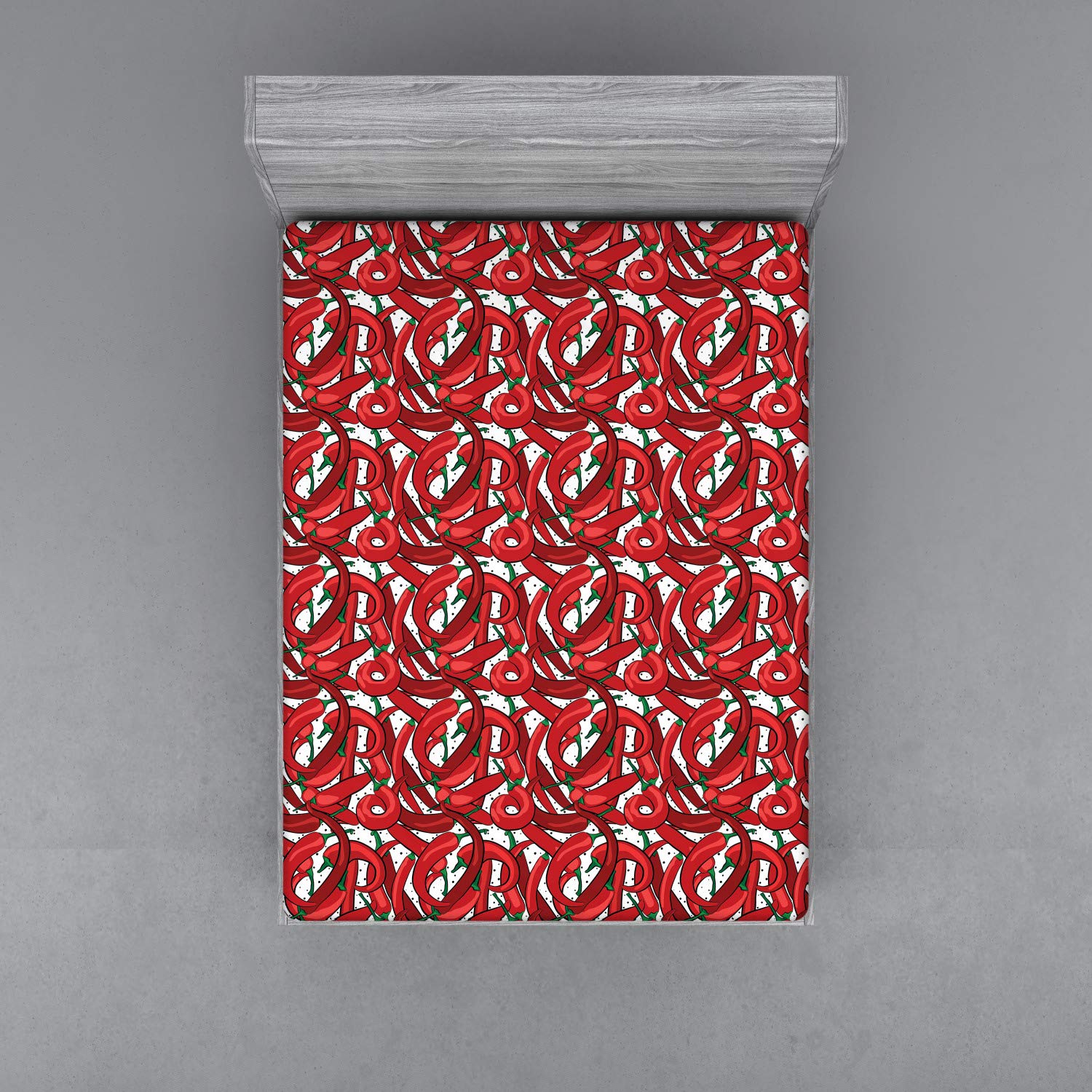 ABAKUHAUS Peperoni Lenzuolo con Angoli, Reticolo di Peperoncino, Comodo e Morbido Tessuto Decorativo da Letto Tasca Elastica a Tutto Tondo, 160 cm x 200 cm, Vermilion Rubino Verde