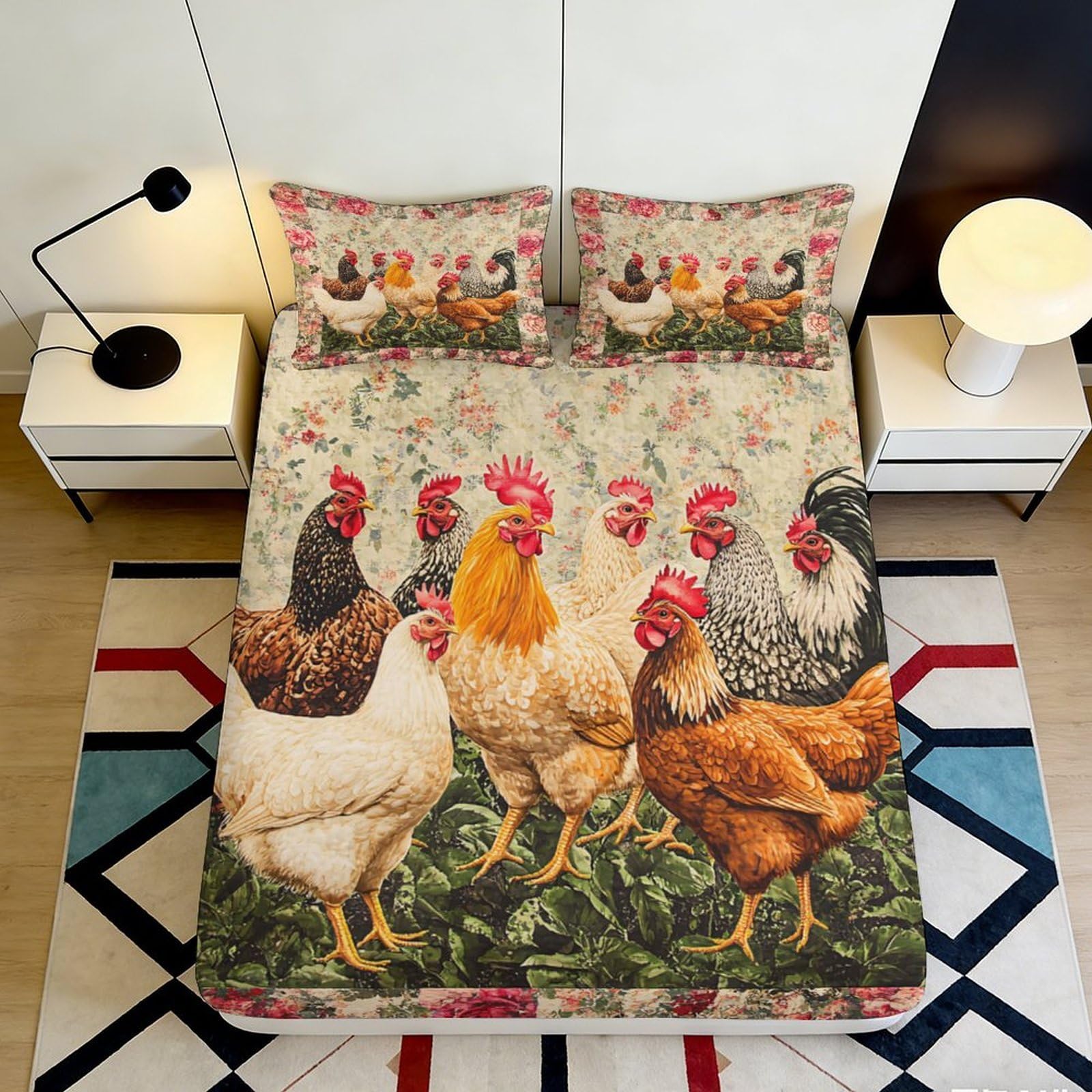 Pnayamiorkfel Style-7 3D Printed Chicken Farmhouse Fitted Sheet Microfiber Vibrant Hen Pattern Bed Cover For Bedroom Guest Room Decor 90X200x25cm