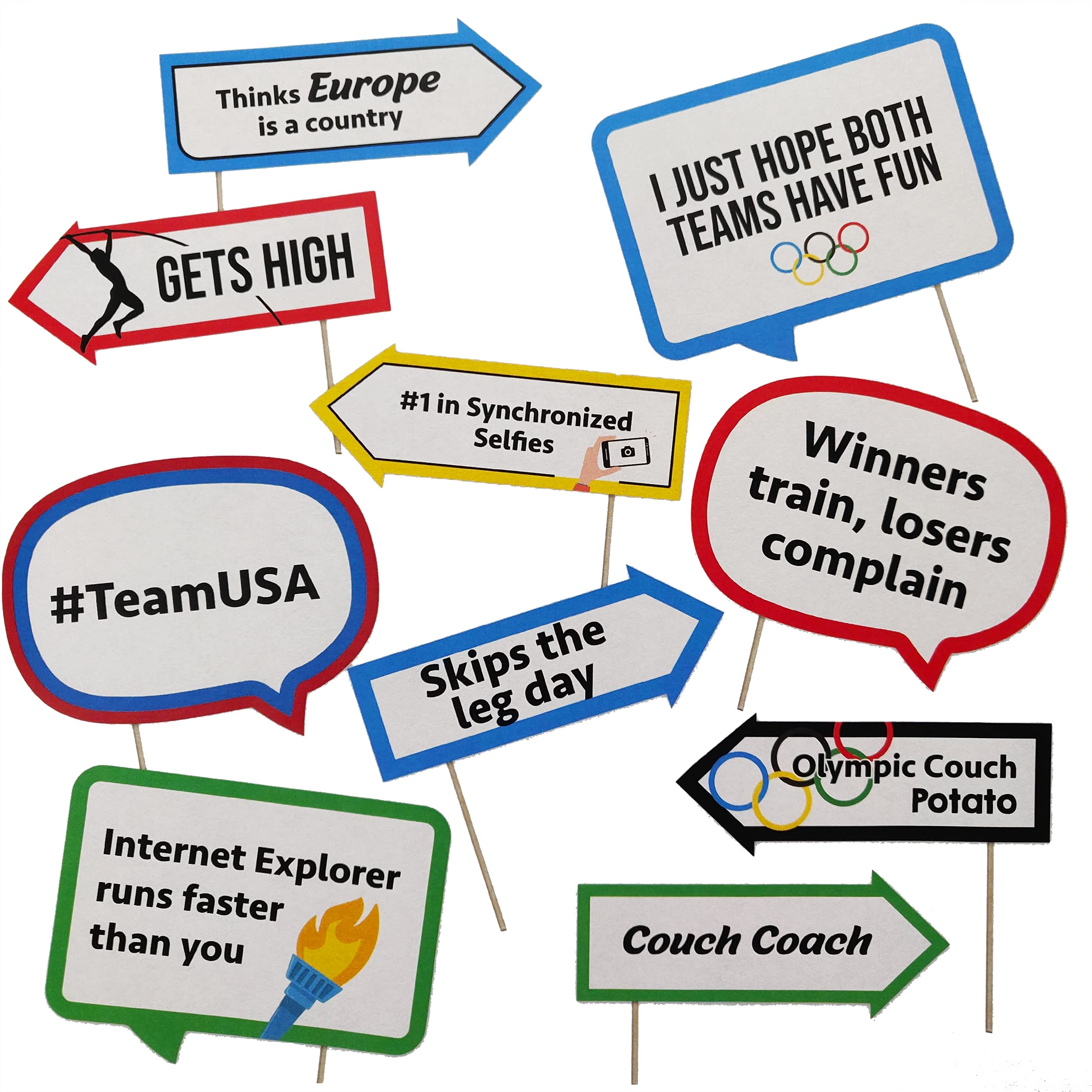 Sports Party Photo Booth Props - Sports Themed Party Decorations - Funny Photography Supplies - Selfie Props with Sticks - 10pcs