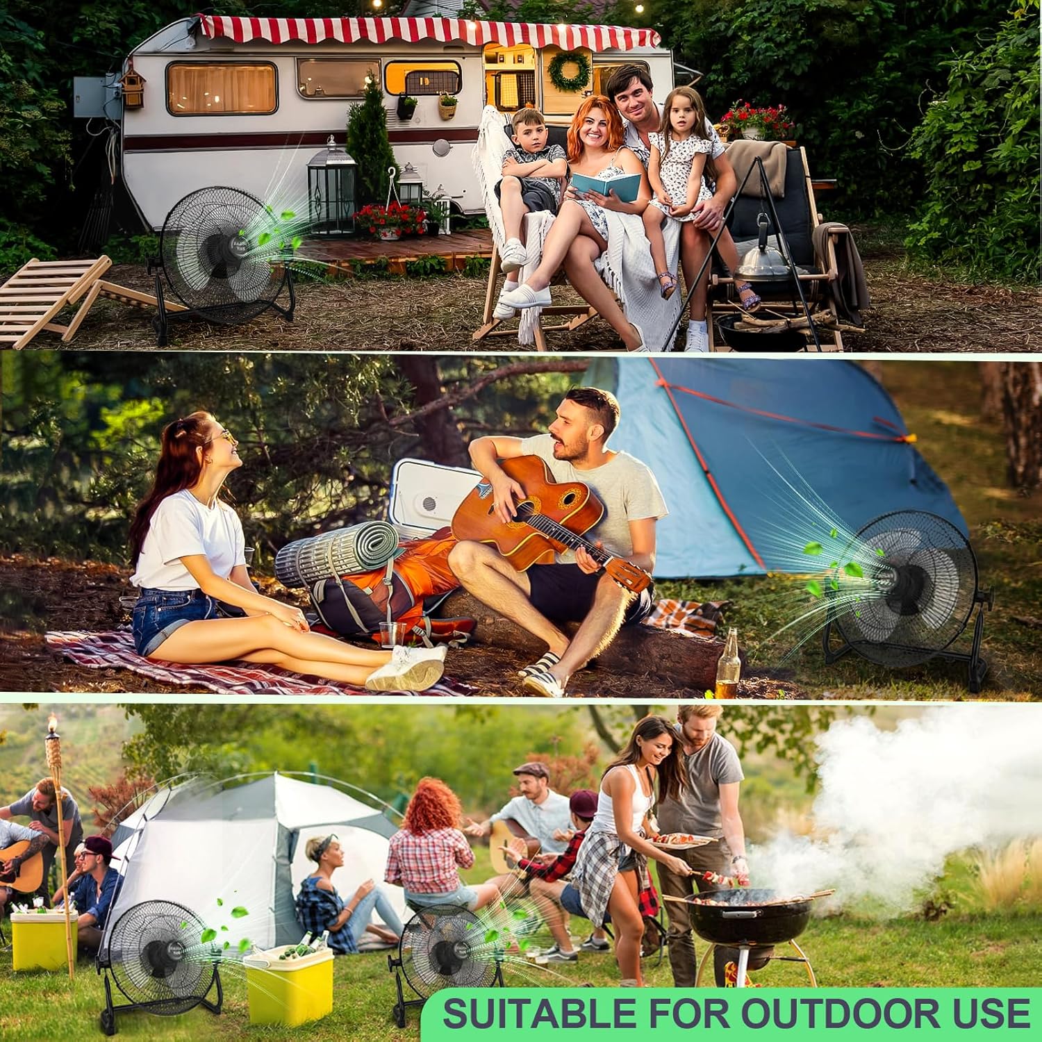 12'' Solar Powered Fan with 20W Solar Panel, Portable Battery Operated Cordless Outdoor Floor Fan for Camping, Home, Patio, Worksite - Stepless Speed, Metal Construction and Aluminum Blades - Image 7