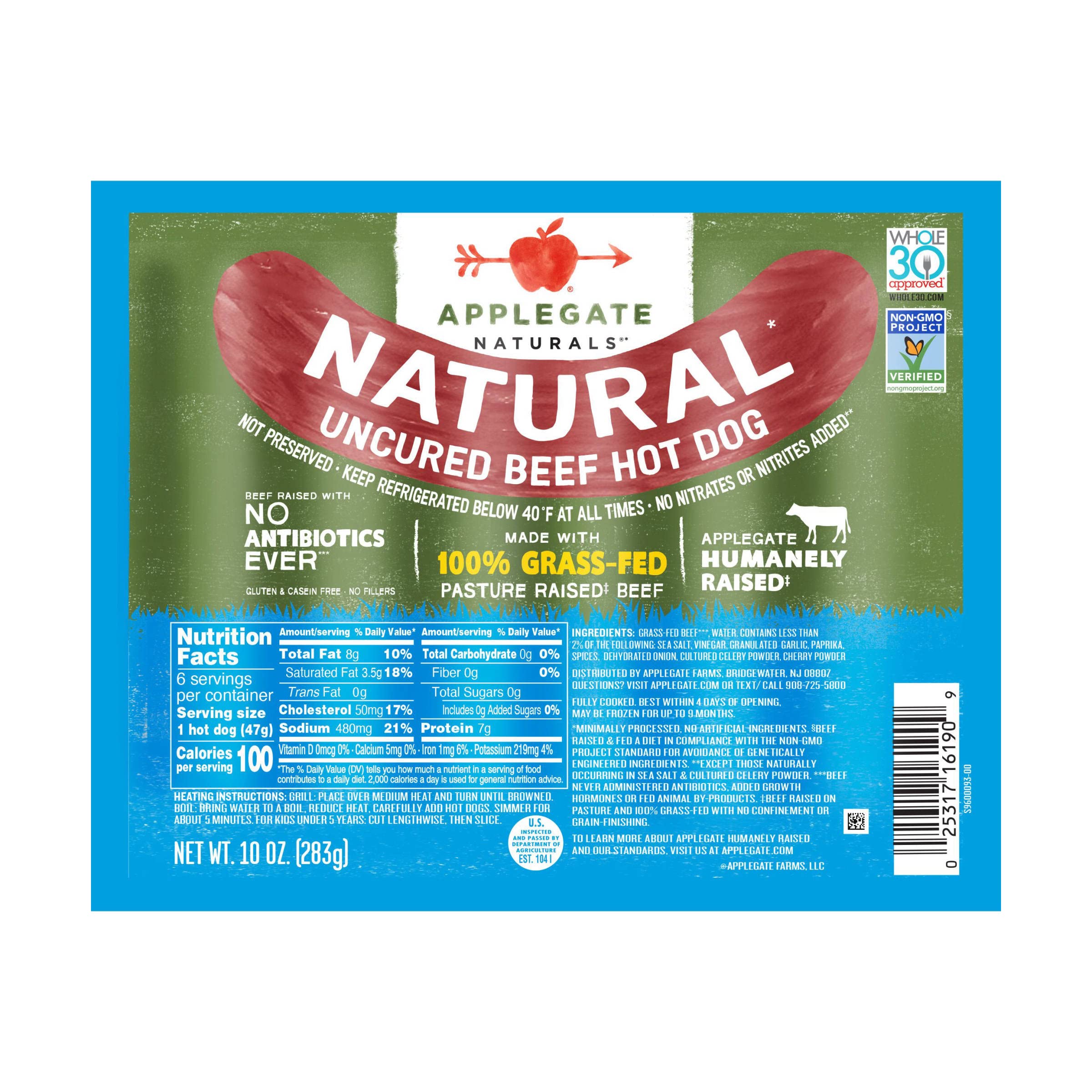 Applegate Farms Uncured Beef Hot Dogs, 10 OZ