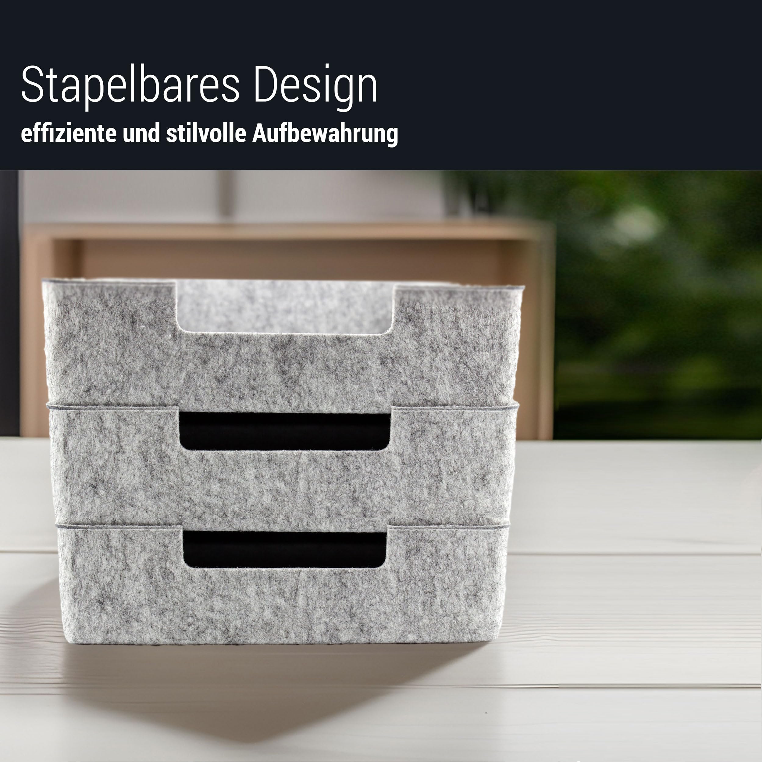 LUXflair 3er Set Filz Dokumentenablage DIN A4, Größe: 33,5x24,5x7cm, Graumeliert, stapelbares Design, abwischbare Oberfläche. Briefablage, Schreibtisch Organizer für Büro & Zuhause