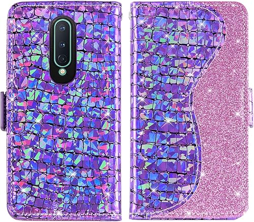 Miniatura 6 de Asuwish Funda para teléfono OnePlus 8 OnePlus8 5G UW Tmobile Wallet Cover con protector de pantalla y tarjetero abatible Bling Glitter Cell One