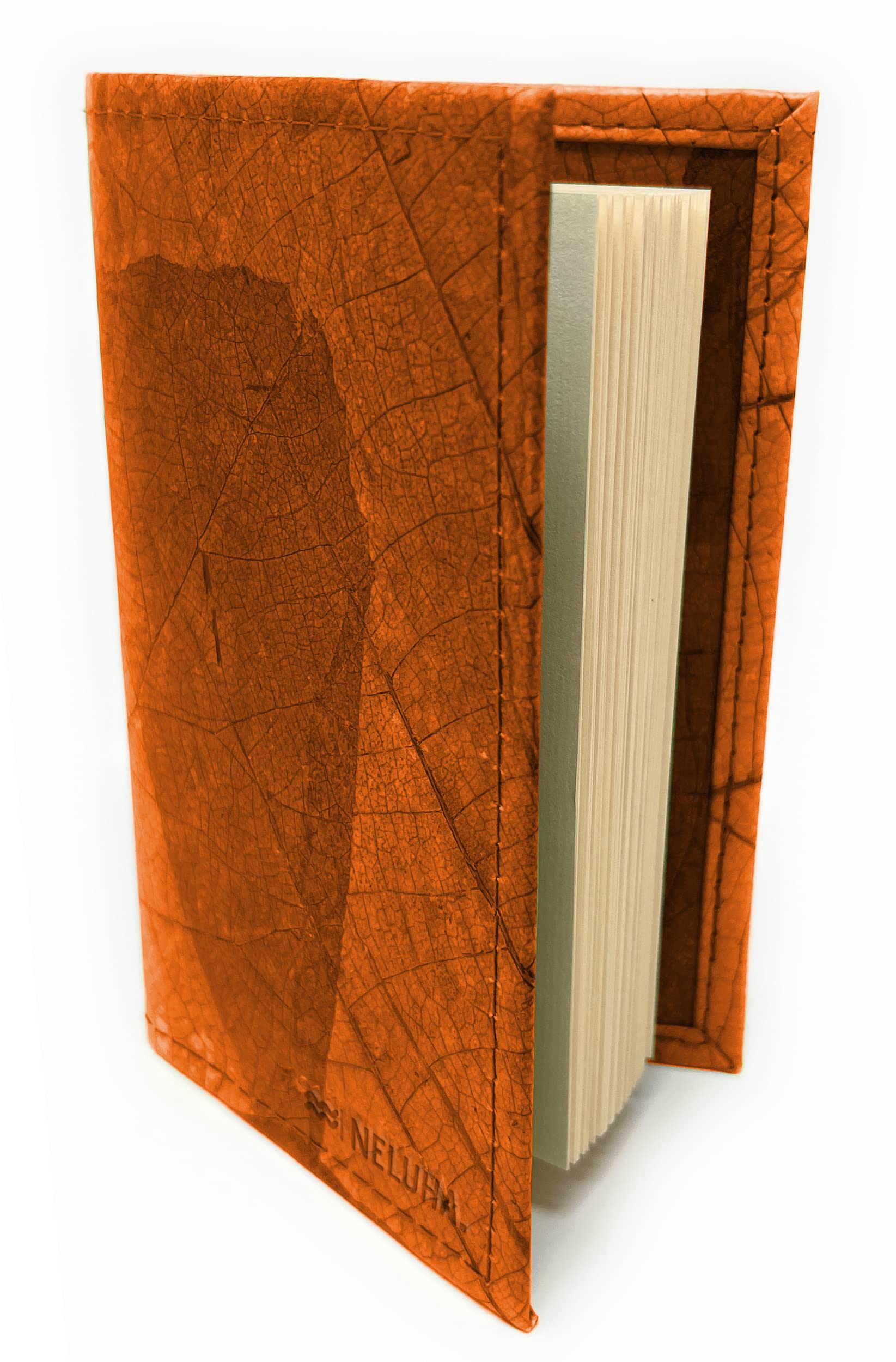 NELUHA Notebook A5 Blank Refillable Teak Leaves Vegan Sustainable Leather Alternative Diary Book Journal Book Cover Travel (Orange) - Image 2