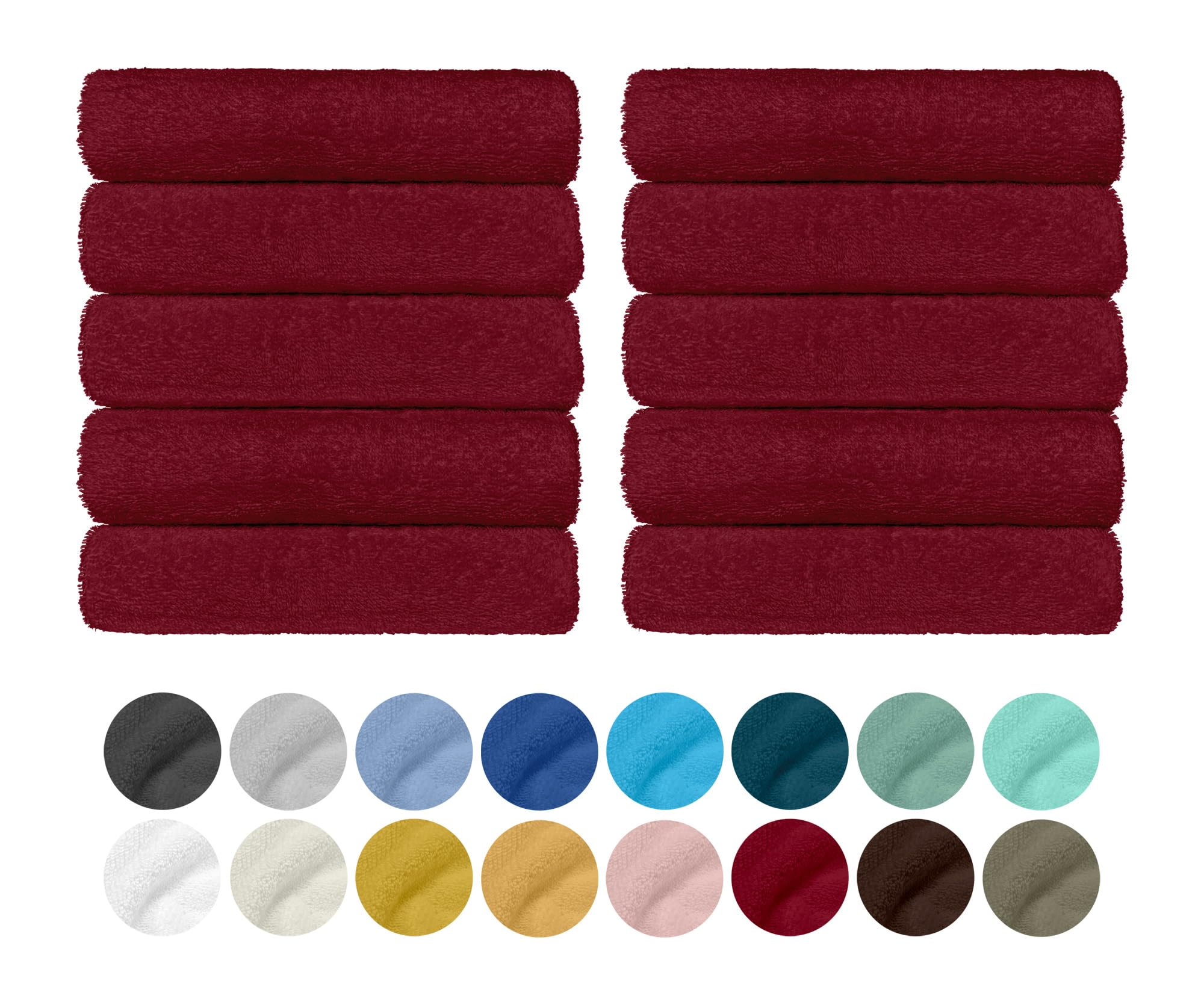IlGruppone Set 10 Teli Asciugamani in Cotone Professionali 50 x 95 Cm Vari Colori qualità Hotel 350Gr Salviette Tinta Unita Salvietta Spugna Albergo - Bordeaux