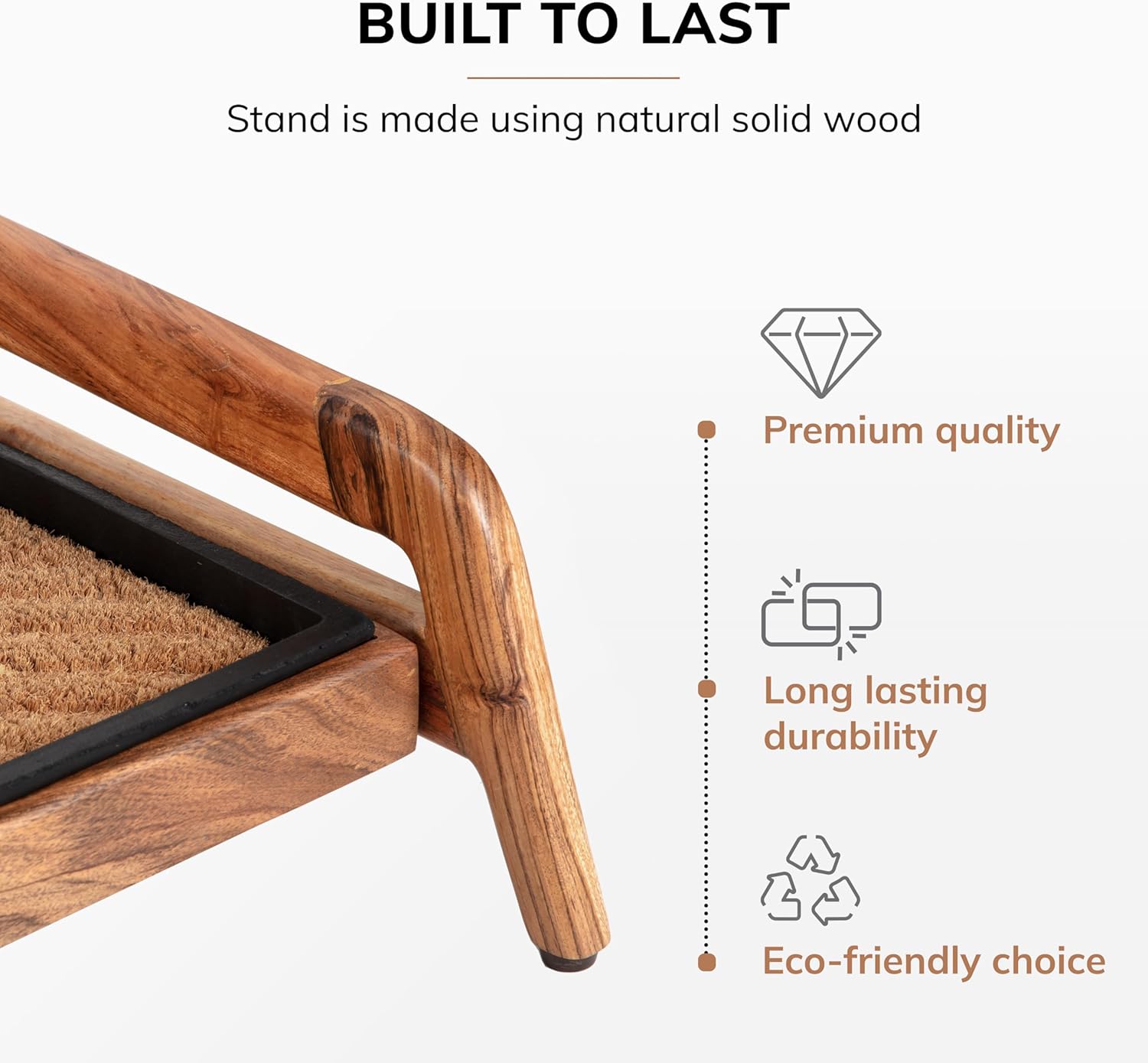Anji Mountain Heavy Duty Waterproof Wooden Shoe Storage Mat Organizer/Boot Storage Tray Multi Use for Entryway with Coir, Tan Cross Embossed Insert, 1 Tier, Fits 2 Pair (26.5" Wide)