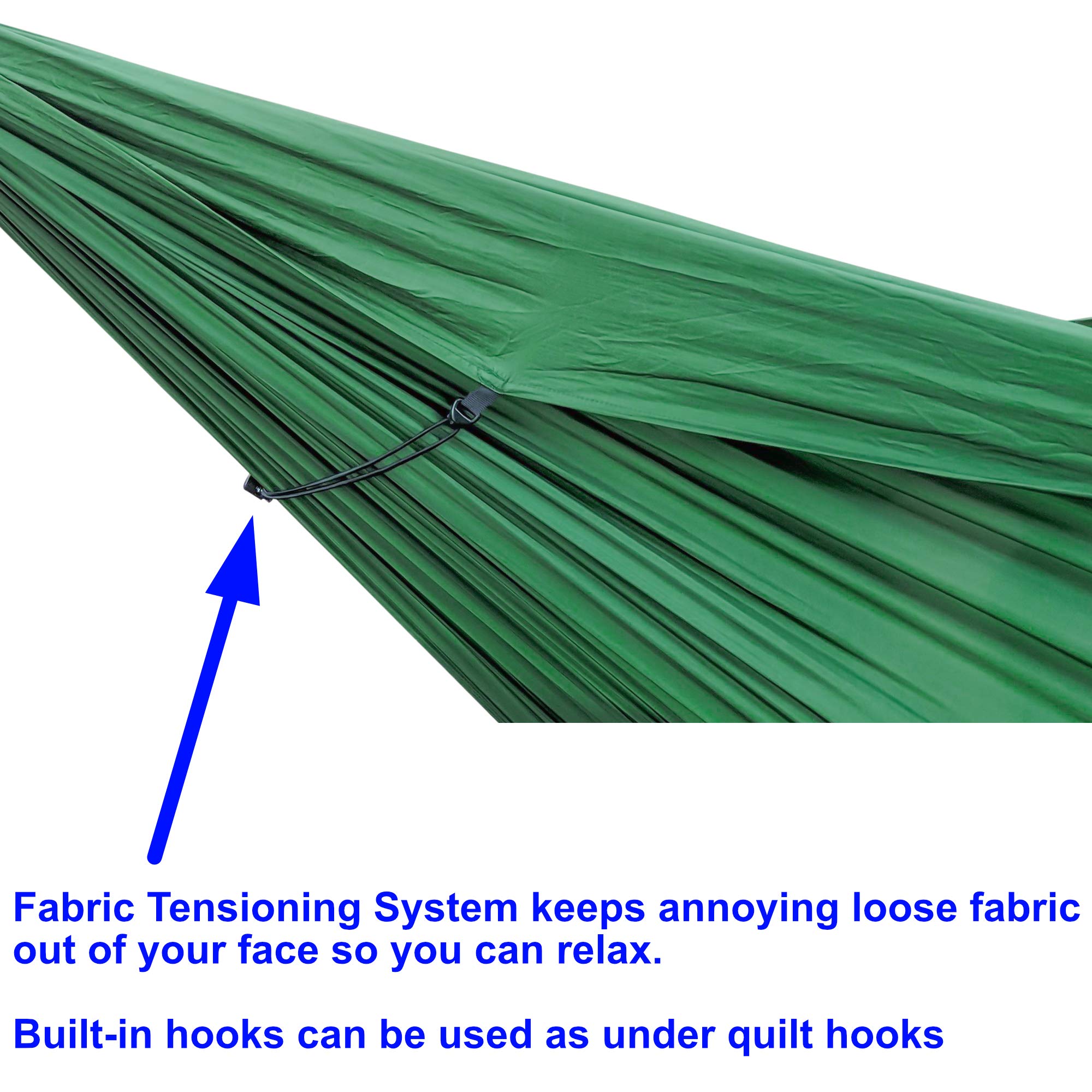 Go Hammock 2.0-11' Long for Max Comfort, w/Ridgeline, Rapid Deployment Bag, Carabiners & Fabric Tensioners (Forest Green)