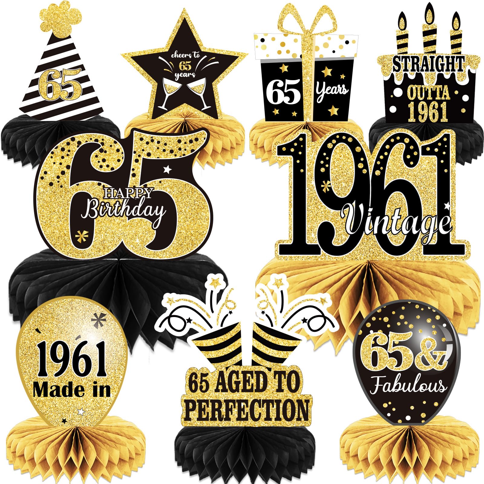 9PCS 65th Birthday decorations 65th birthday Centerpieces for Tables Decorations Vintage 1961 Honeycomb Table Topper Back in 1961 65th Birthday Decorations for Men and Woman 65 Years Birthday Party