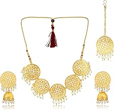 obbi Gold Plated Pearl Crystal Jhumki Jhumka mang tika Earrings For Women And For Girls