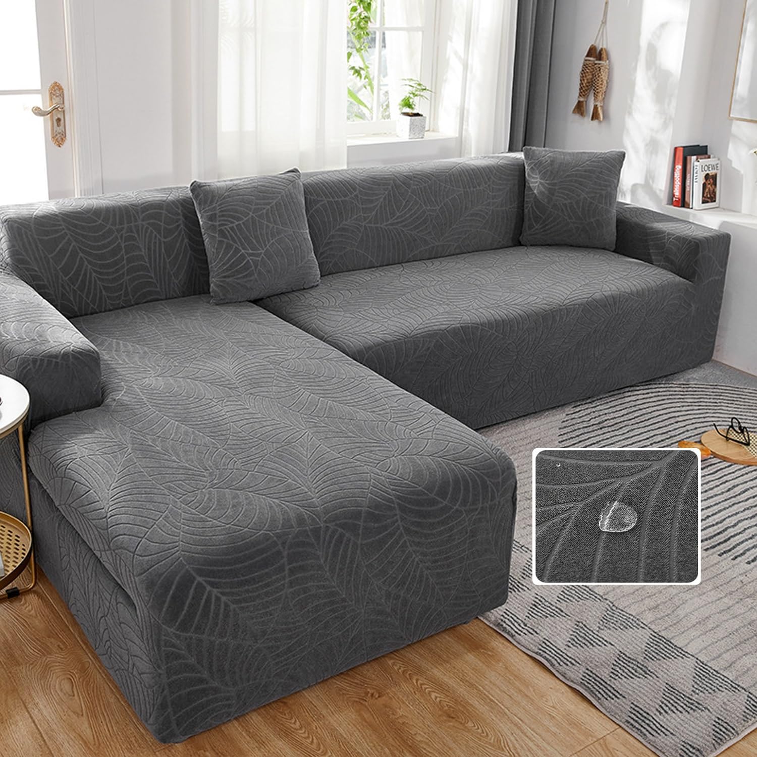 Sofa Slipcover For Corner L Shape,Waterproof Sofa Cover 3 2 4 1 Seater,2024 New Non-Slip Sofa Seat Cushion Covers With Elastic Straps,Universal Velvet Washable Protector ( Color : Dark Grey , Size : 1