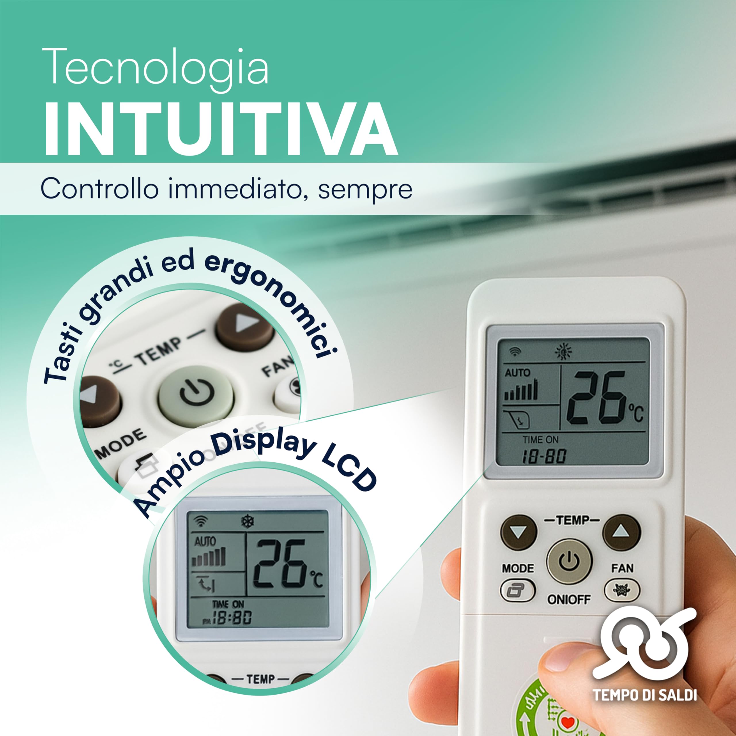 TEMPO DI SALDI Telecomando Universale Condizionatore multifunzione compatibile con oltre 1000 modelli, Telecomando Aria Condizionata Universale con display LCD, facile da Programmare - 4
