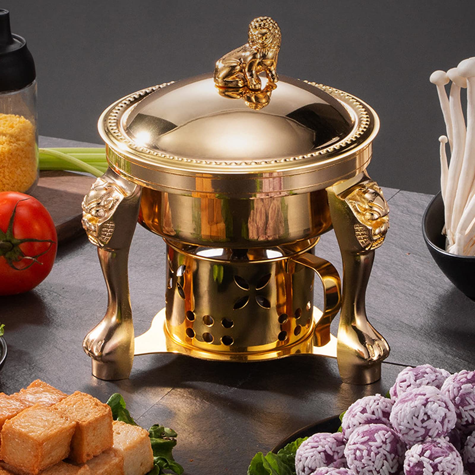 Spirituskocher Für Innenraum Campingkocher Mit Topf, Edelstahl Camping Alkoholkocher, Tragbarer Campingkocher Spiritusbrenner Für Hot Pot Grillen Picknick,Gold-A