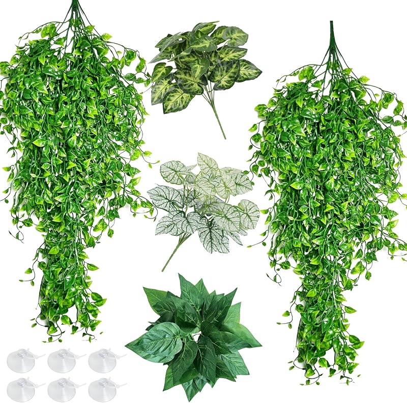 Plantas Artificiais para Terrário com Folhas Penduradas e Ventosas Hamiledyi HX042-4, Pacote com 5