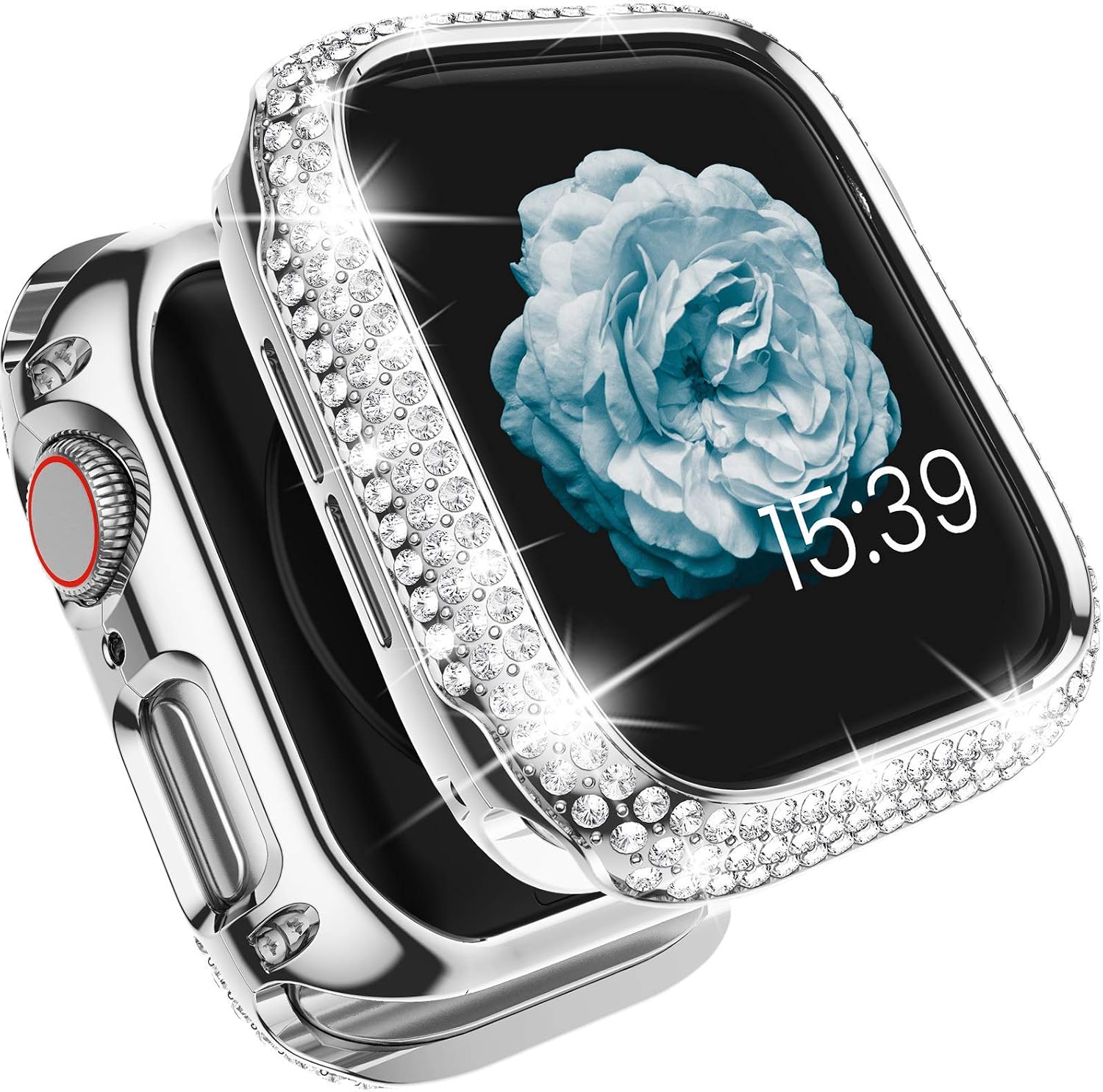 Tensea Metal Bling Case Compatible with Apple Watch SE 2022 Series 6 SE 5 4 40mm Full Cover Protective Screen Protector Diamond Metal Frame for Watch iWatch Gift for Women Girls (Silver, 40mm)