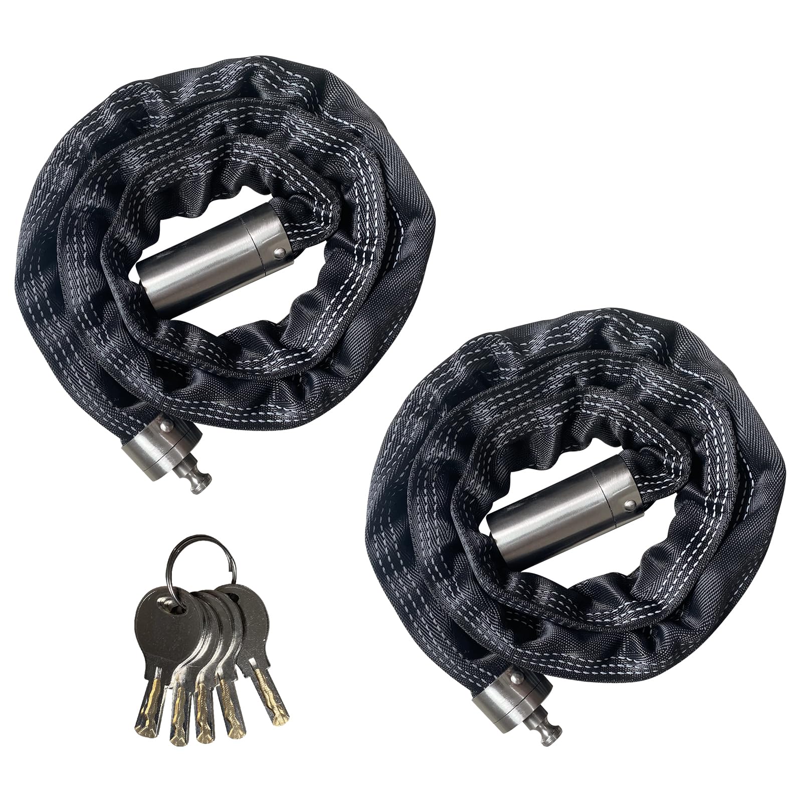 FIGODE 2 Stück Edelstahl Kettenschlösser mit 6 gleichen Schlüsseln, rostfreies Schloss und Kette, Marine Grade Schloss für Fahrrad, Moto, Roller, Boot, LKW und Tür, Diebstahlschutz - 110 cm lange