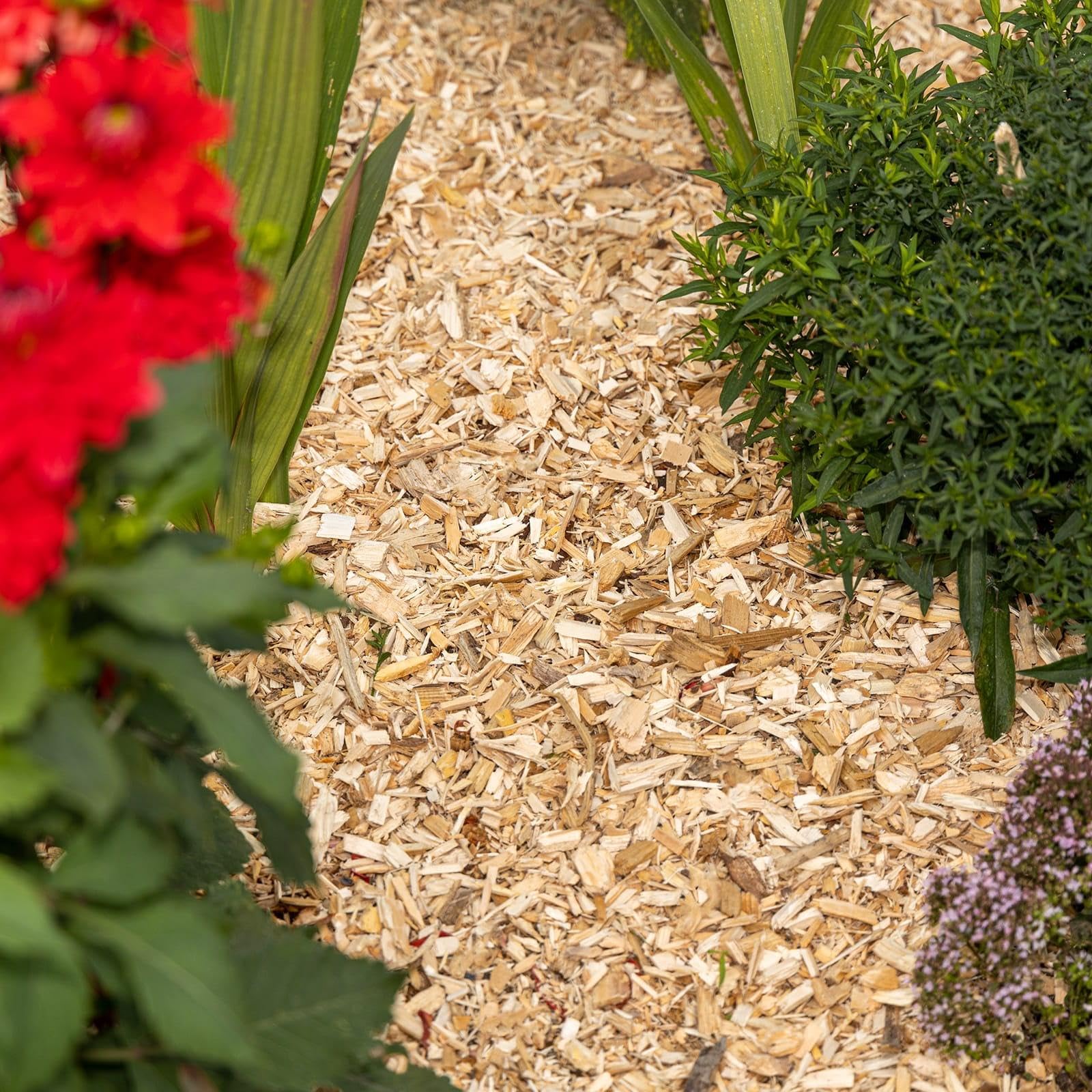 BooGardi Copeaux de bois grossiers de 27/76/100 litres - 76 l - Protection contre les mauvaises herbes - Couverture de parterre - Conception naturelle du sol
