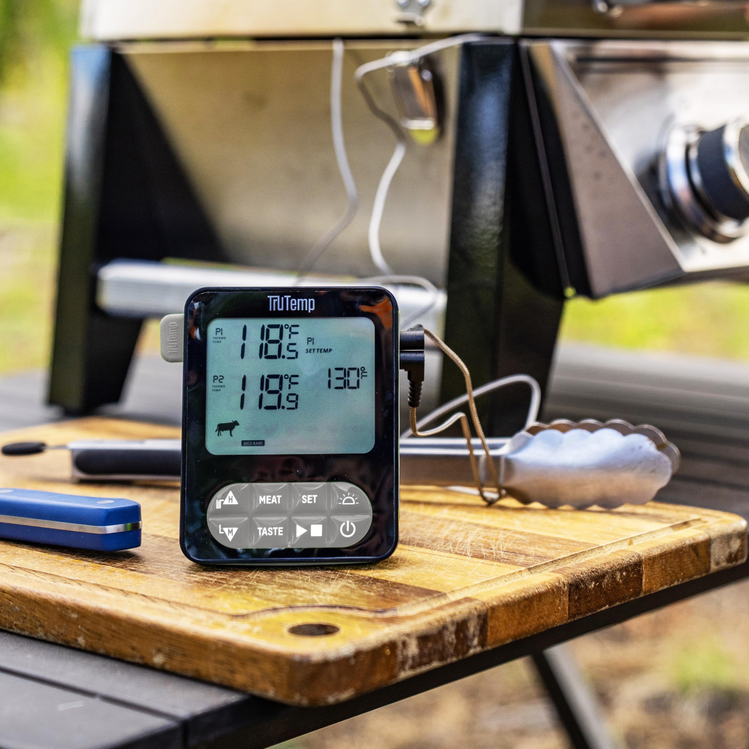 Taylor TruTemp Termómetro programable para carne y alimentos con cable de doble sonda, digital, monitor de dos platos, hornear, asar, fácil de usar, retroiluminado, gris