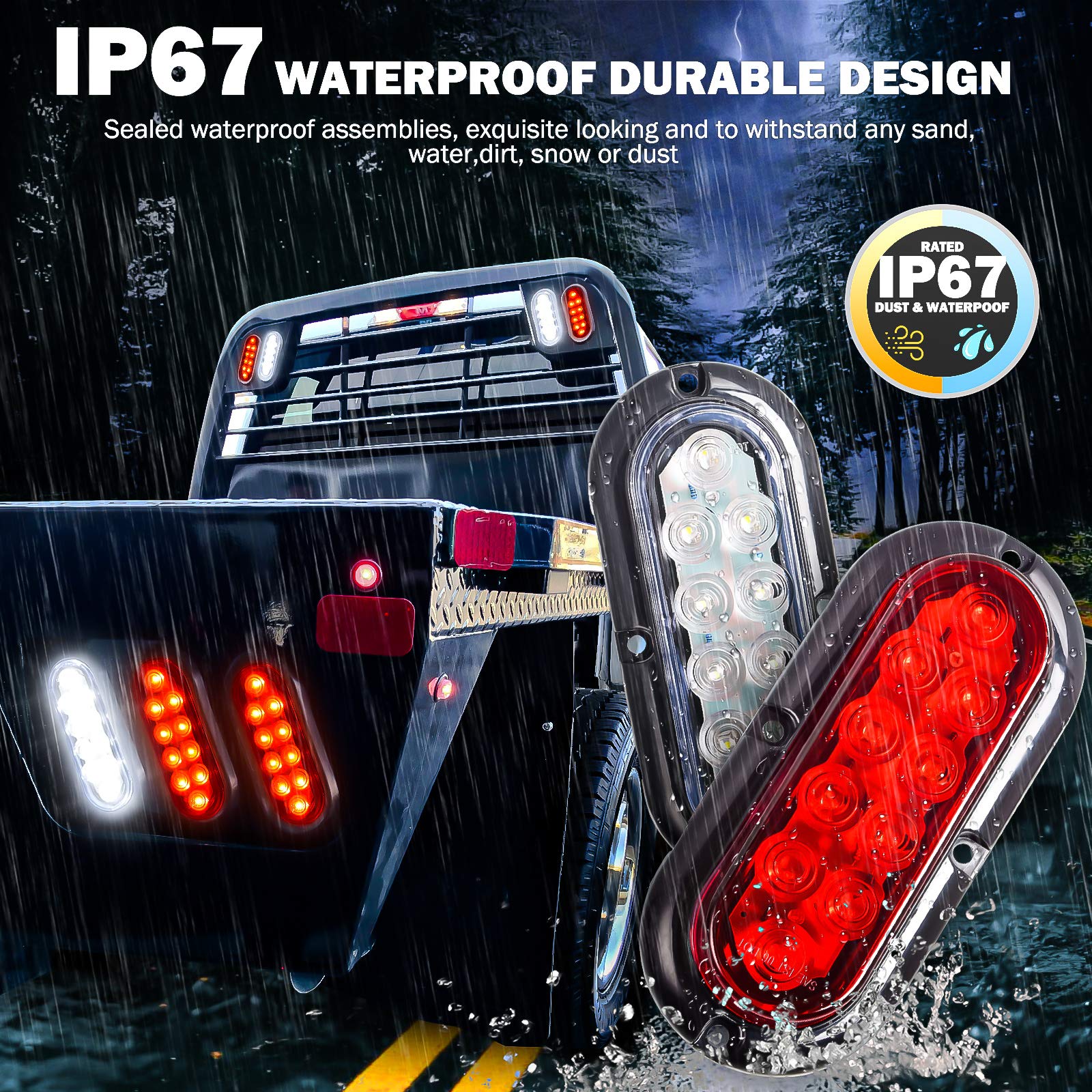 nifeida Trailer Tail Light Kit, 6" Oval LED Stop Brake Turn Trailer Lights Surface Mount Waterproof Trailer Marker Lights for Boat Trailer Truck RV (2 red+2 white, 10 LED Model)
