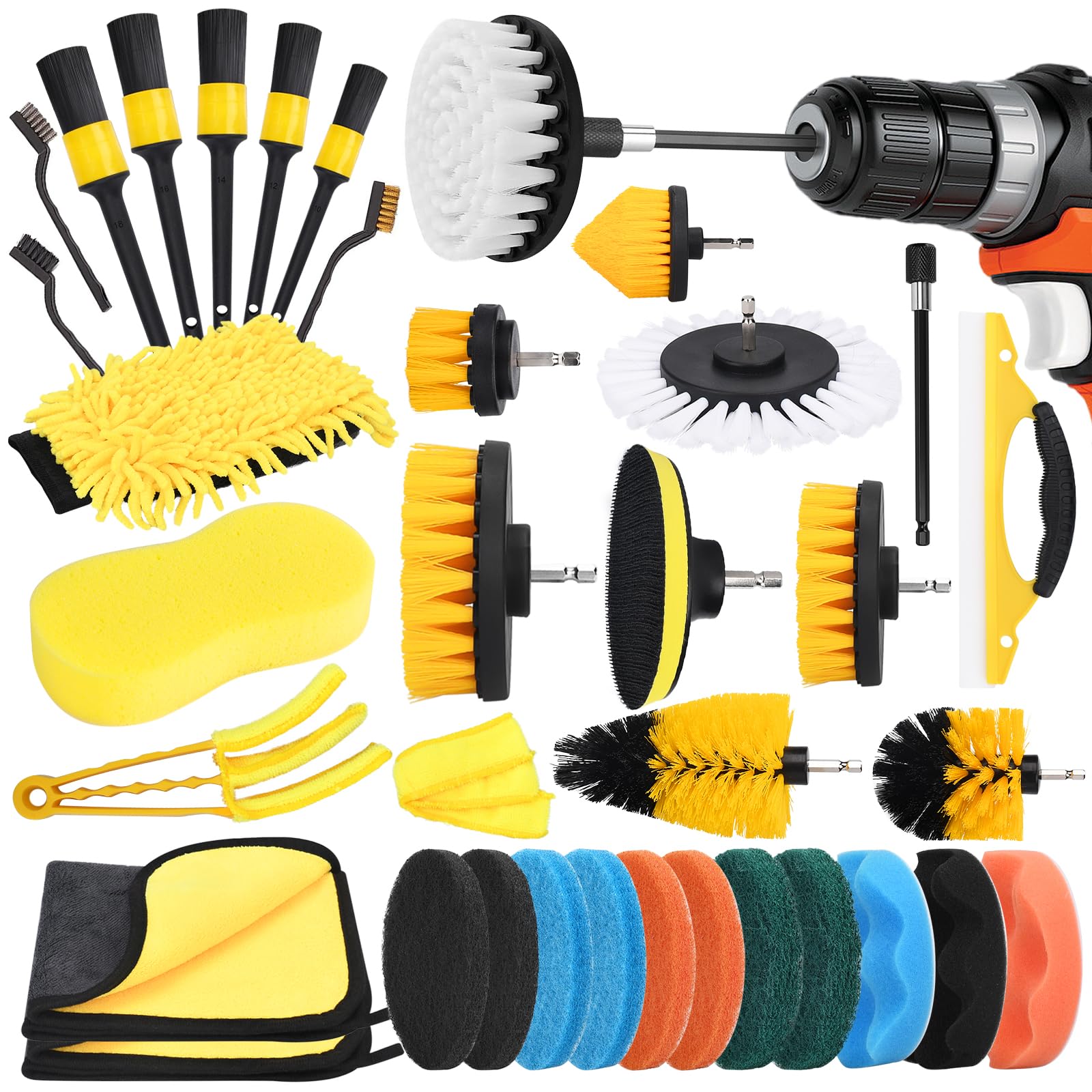 Cepillo para Taladro Eléctrico, Kit Limpieza Coche, 36 Piezas, Baño, Alfombras, Suelos, Azulejos, Cocina, Coche, Esquinas, Terraza
