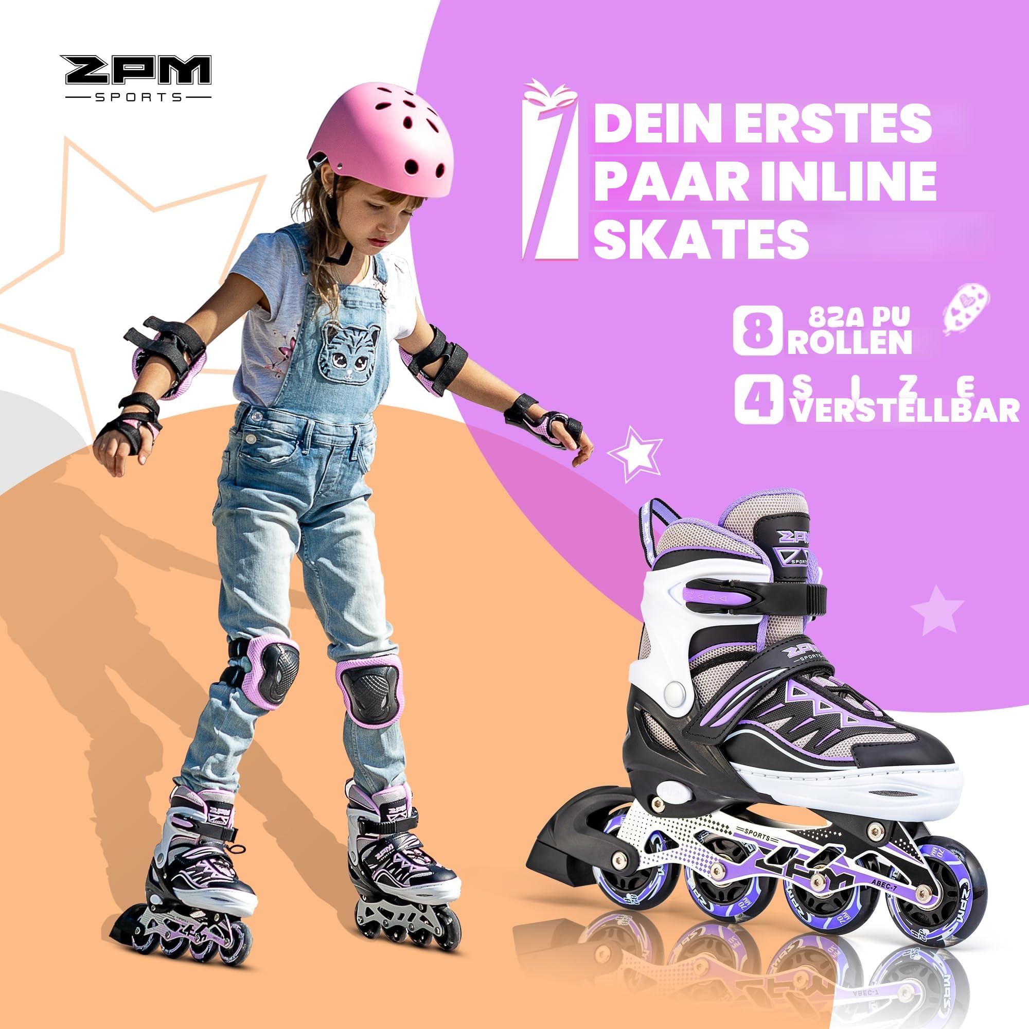 2PM SPORTS Cytia Rosa/Violett größenverstellbare Inliner Kinder mit leuchtenden LED Rollen, lustige blinkende Anfänger Mädchen Inline Skates mit Einstellbarer für Damen und Herren