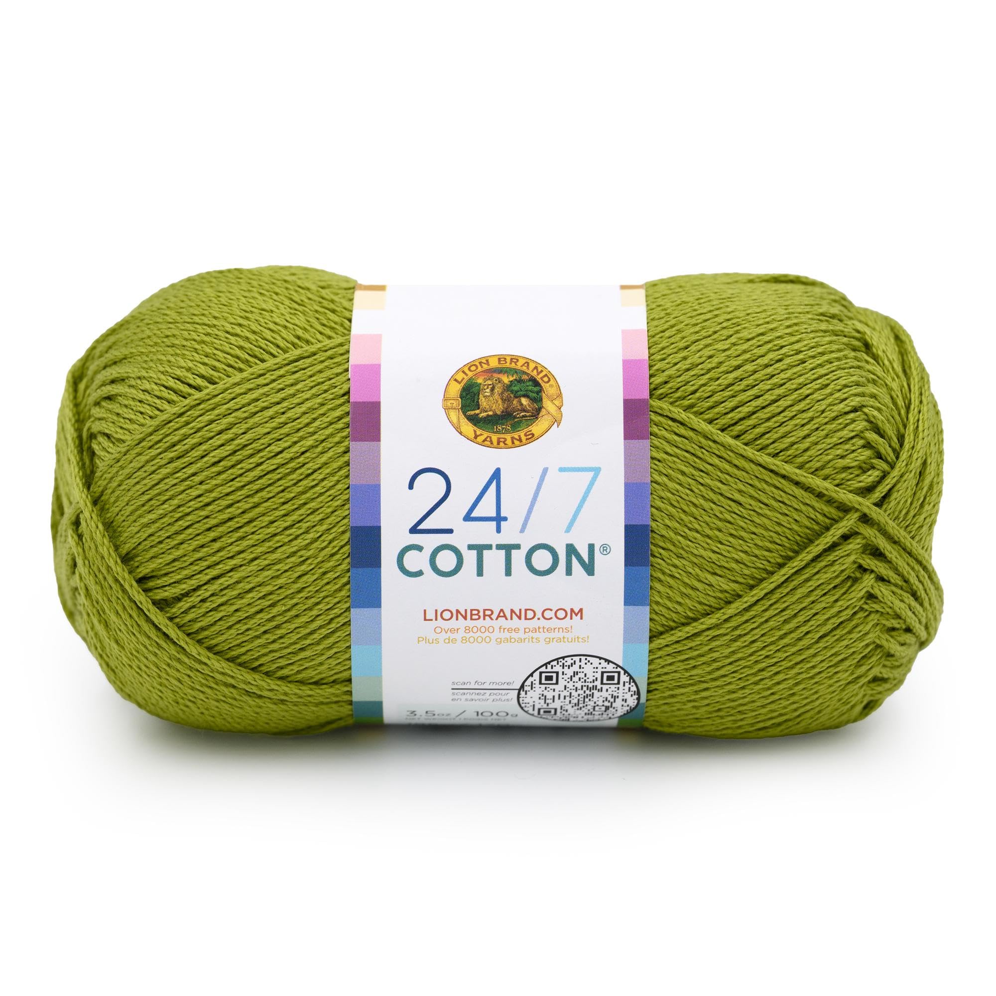 Lion Brand Yarn, 24/7 Cotton Yarn, Granny Smith, Green, 1 Pack