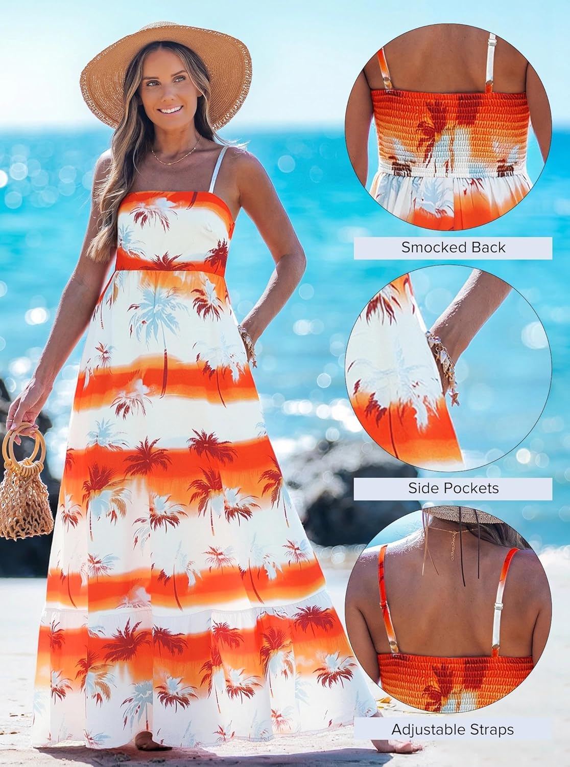 popvil Women Maxi Dress 2026 Spring Spaghetti Strap Summer Long Boho A-Line Flowy Dress Casual Sleeveless Sun Beach Dress - Image 4