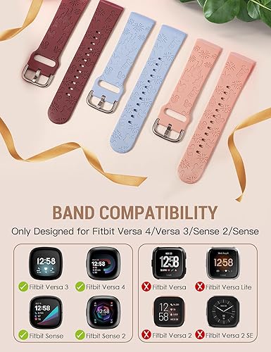 Miniatura 7 de Girovo Paquete de 3 bandas grabadas de dibujos animados compatibles con Fitbit Versa 4Fitbit Versa 3 bandasSenseSense 2 bandas para mujer, bonita