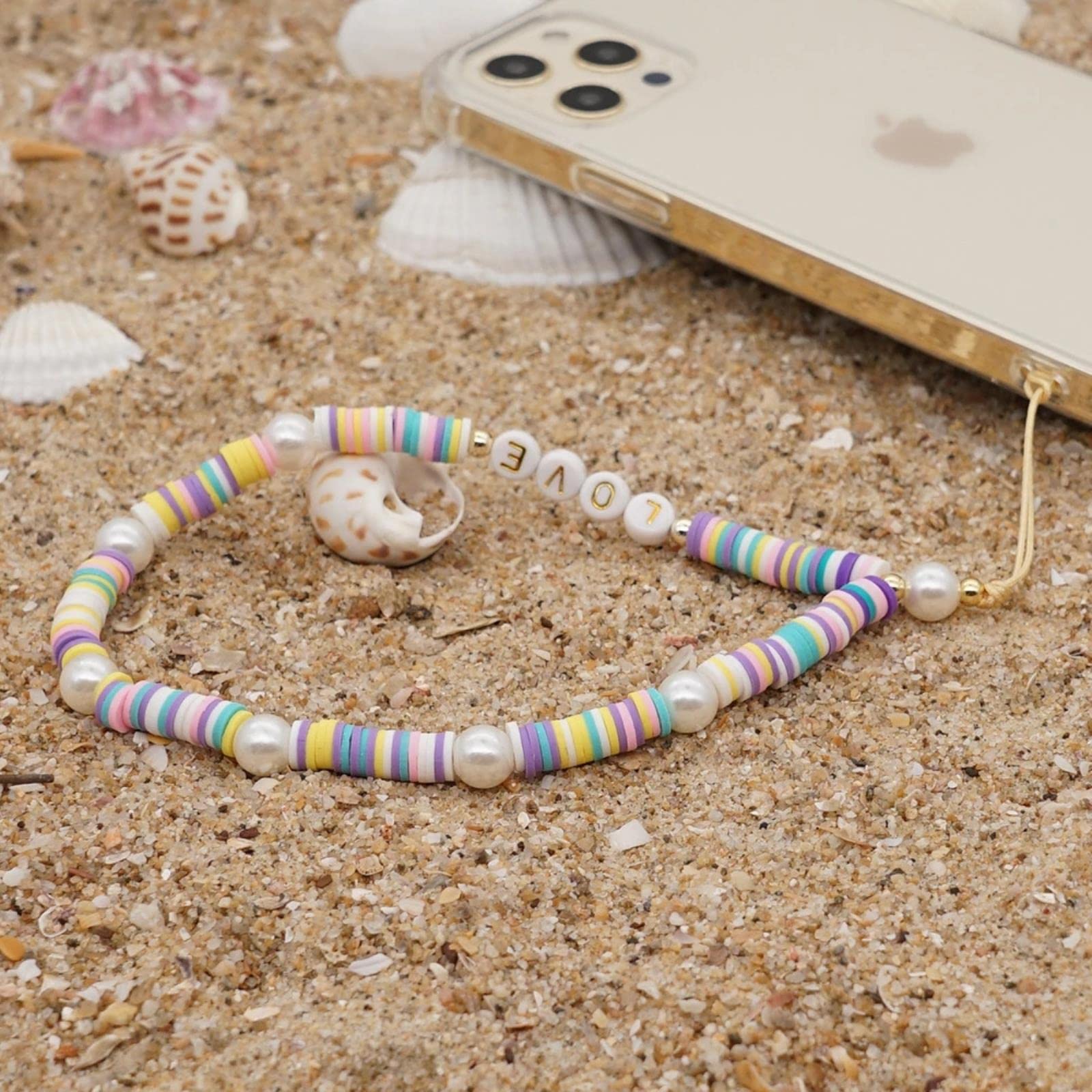 Lanière Téléphone Bohème - Anti-Perte Avec Perles Et Lettre LOVE