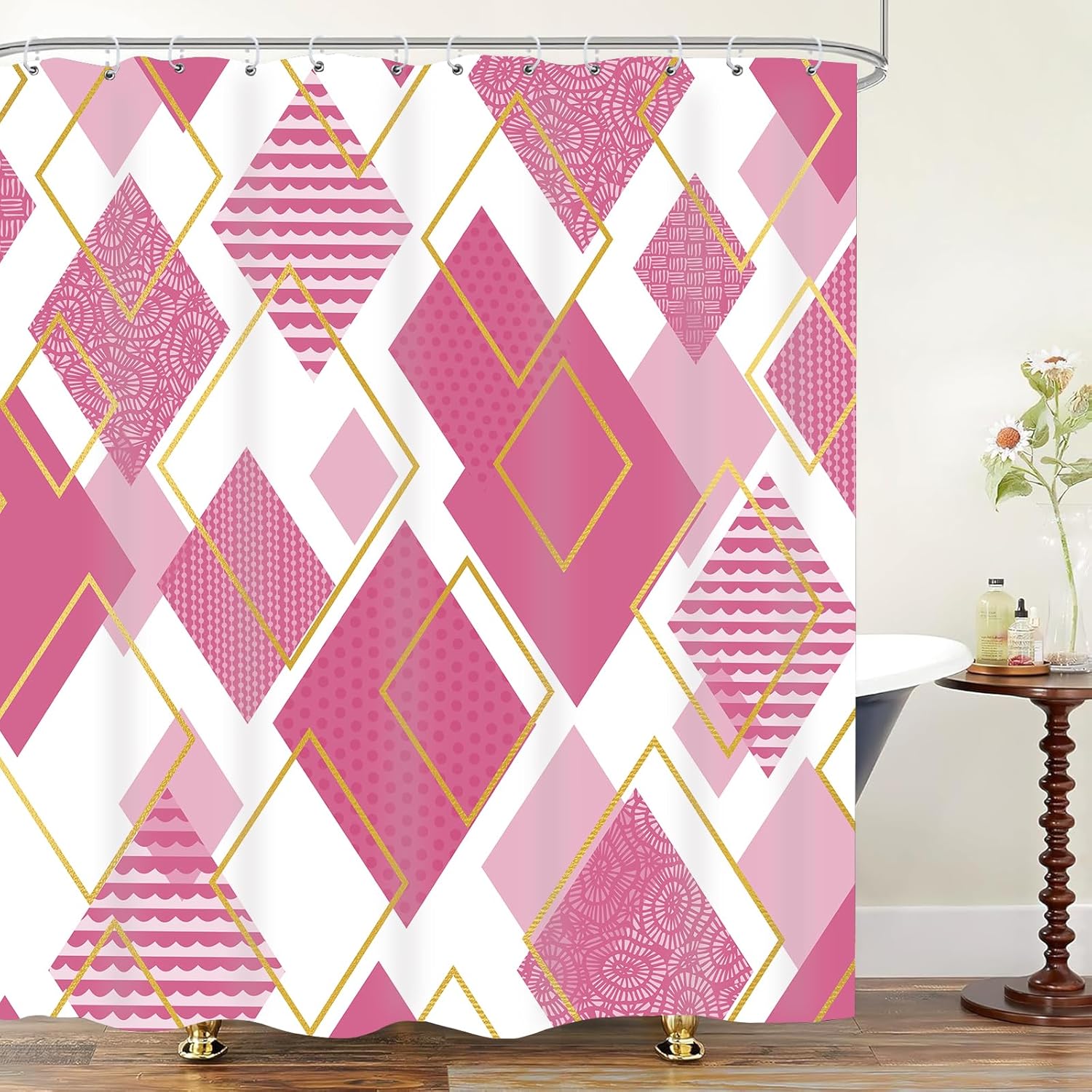 Boho Shower Curtain, Geometric Shower Curtains, Modern Minimalist Art Decor, Fabric Waterproof Bathroom Bath Curtain Set, 72x84 in with 12 Hooks