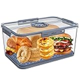 Bread Box Bread Boxes with Lid for Kitchen Counter, Airtight Loaf Bread Storage Container,Large Time Recording Bread Keeper for Homemade Bread, Toast, Bagel, Donut and Cookies (Grey)