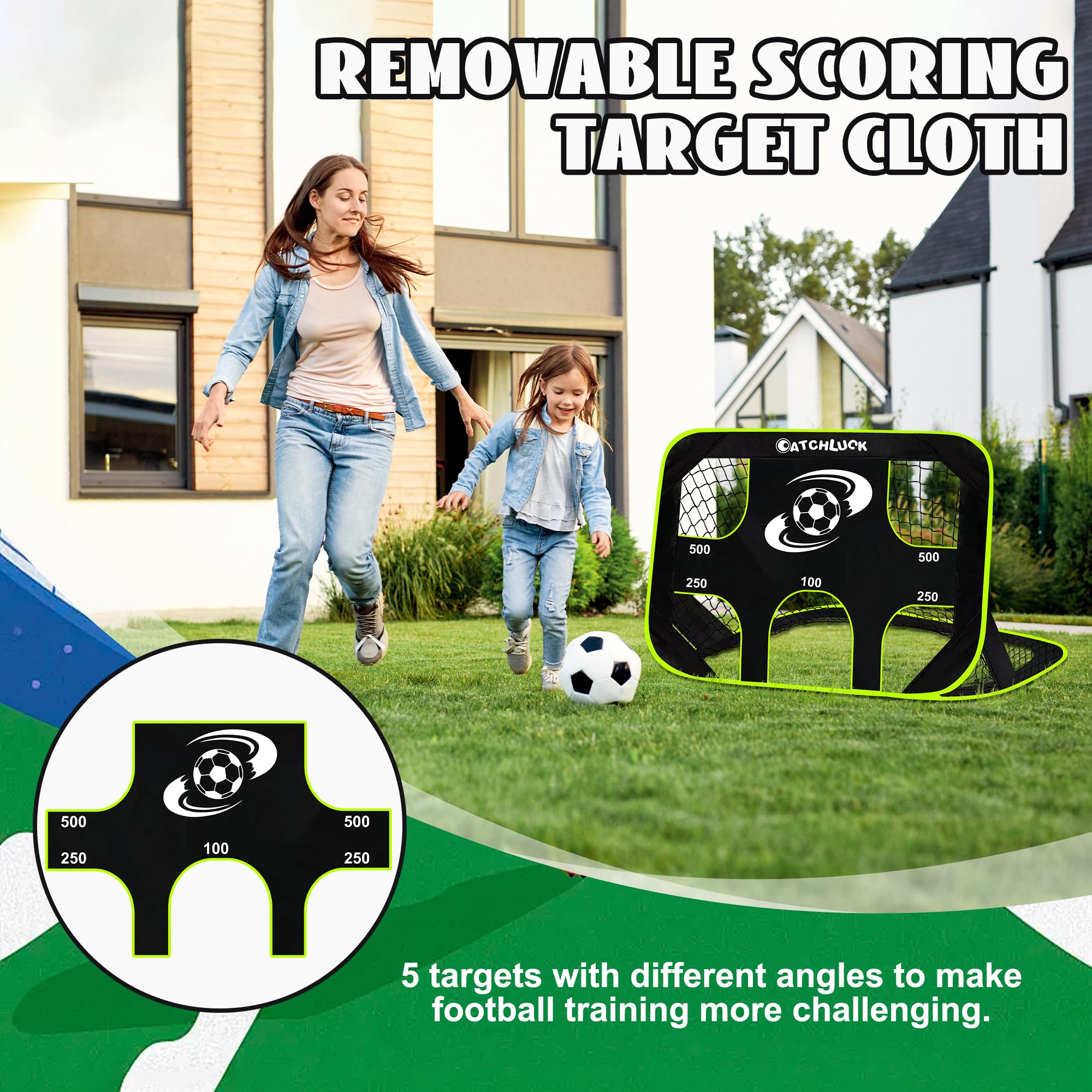 Porta da calcio per bambini, rete da calcio pop-up per il giardino, portatile, 3 modalità, attrezzatura da allenamento con borsa per il trasporto