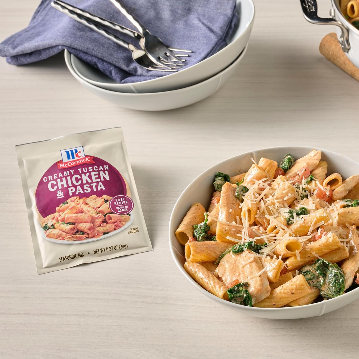 McCormick Seasoning Mix, Creamy Tuscan Chicken & Pasta, Cream Sauce, Mediterranean, Italian Seasoning, Use with Chicken, Rigatoni, Penne, Baby Spinach, and More, 0.87 oz (Pack of 12)