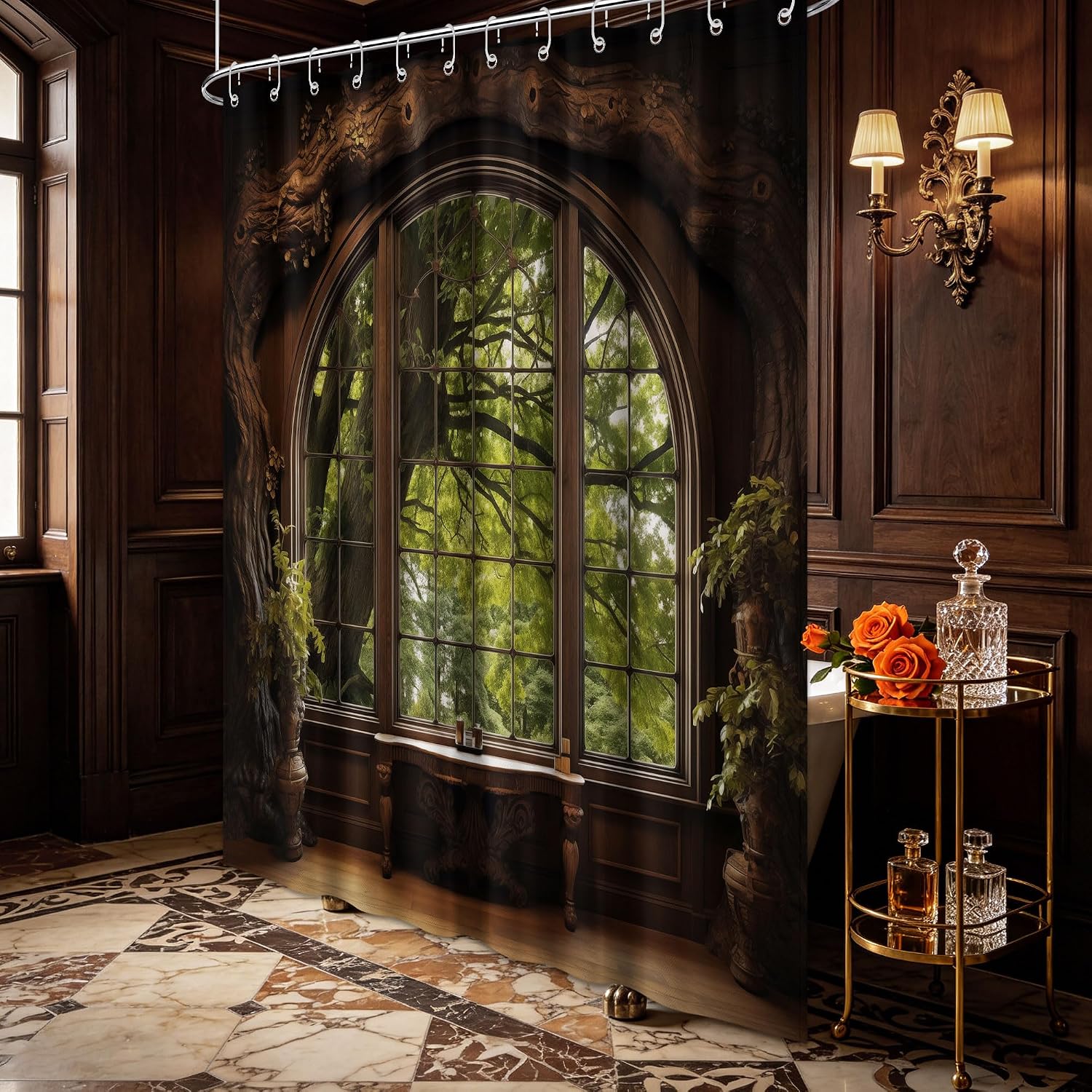 Forest Scenic Shower Curtain, Extra Long 72x84 in, Green Spring image 2