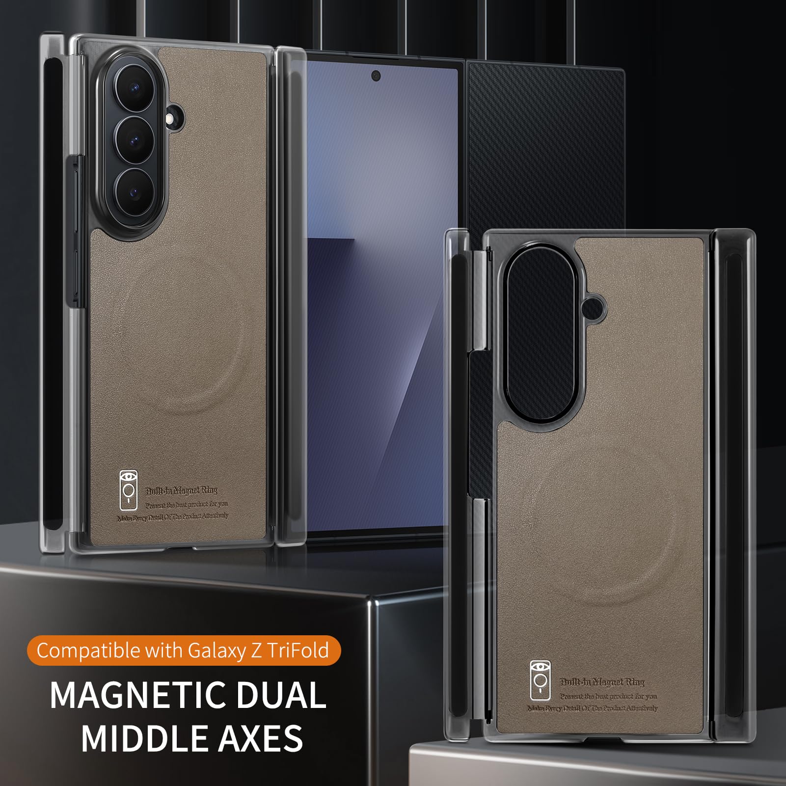 COQUE Funda Magnética para Samsung Galaxy Z Trifold, Cuero Vegano Premium, Protección de Bisagra, Cierre Magnético, Cubierta Biaxial a Prueba de Golpes para Samsung Galaxy Z Trifold-Cafe