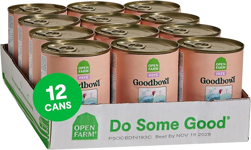 Ração úmida para cães adultos Open Farm Goodbowl Homestead Turkey Patê, 12 latas de 354 g