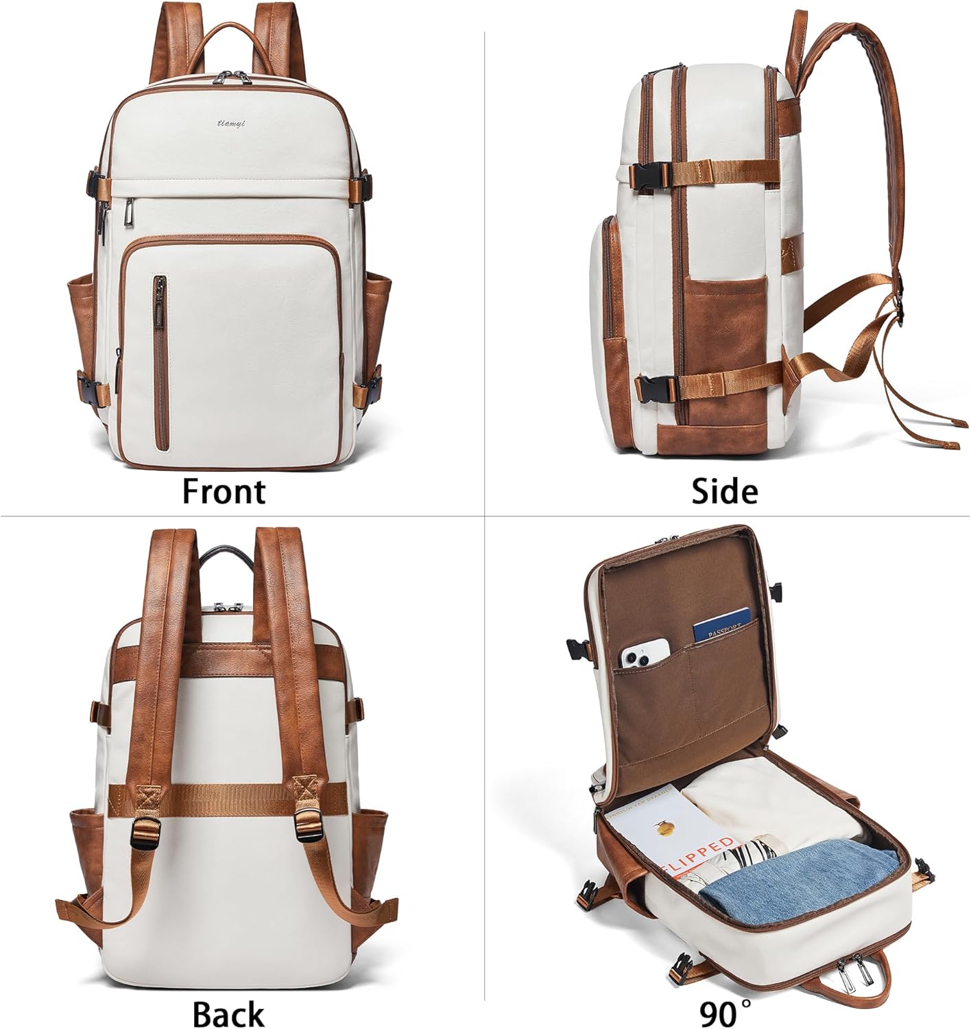 Travel Backpack for Women, Fits 17.0" Notebook, Stylish Carry-on Vegan Leather Backpack with Luggage Strap for Travel and Daily Use - Image 5