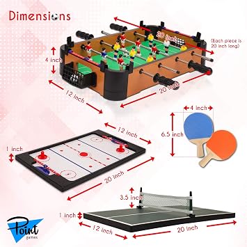 Point Games 3 in 1 Small Multi Game Set Foosball Air Hockey Table Tennis Portable Mini Arcade Table Easy to Carry-Arcade Gift Ideal for Kids-Recommended Age 3+.