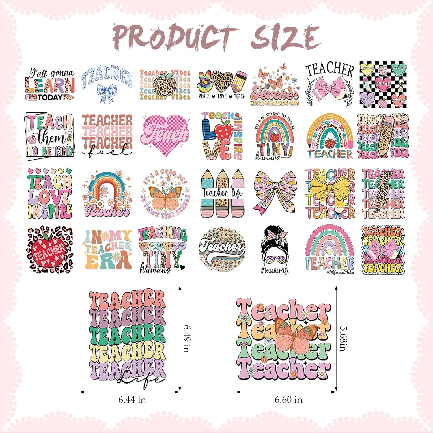 Dazoratix Teacher Iron on Transfers - 30 Pcs Ready to Press Heat Transfer Vinyl Stickers Design Clothing Patches for Teachers T-Shirts DIY Crafts Women Pillow Decals Bag Appliques Clothes Decorations