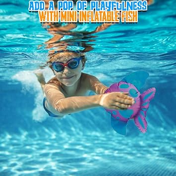 Fun Express Mini Inflatable Fish Pool Toys Set of 12 - Colorful Ocean Animals for Under The Sea Party Decorations | Beach Party Favors & Swimming Pool Games for Kids Summer Water Play