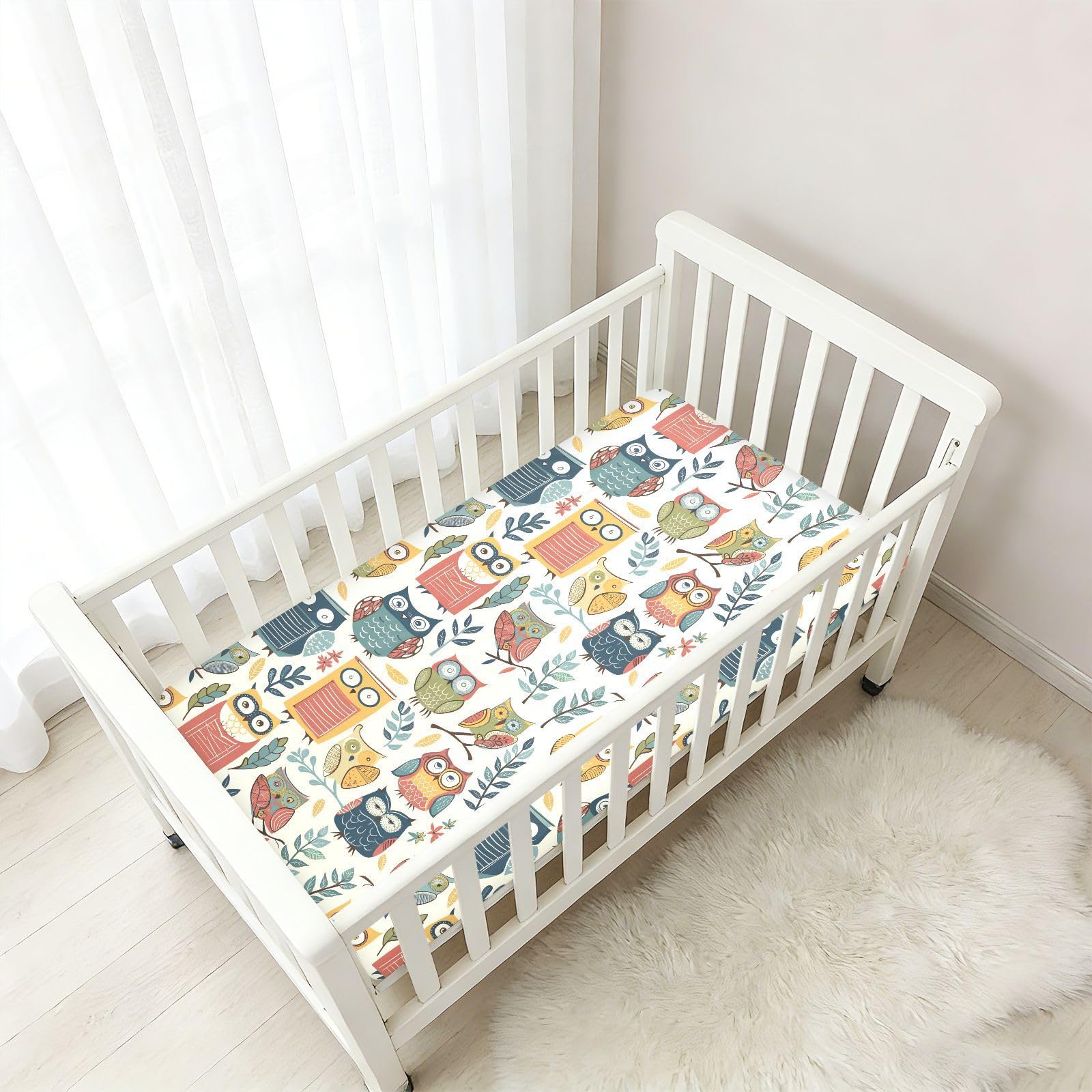 Library Owls - Lenzuola per culla in cotone morbido e traspirante, confezione da 1