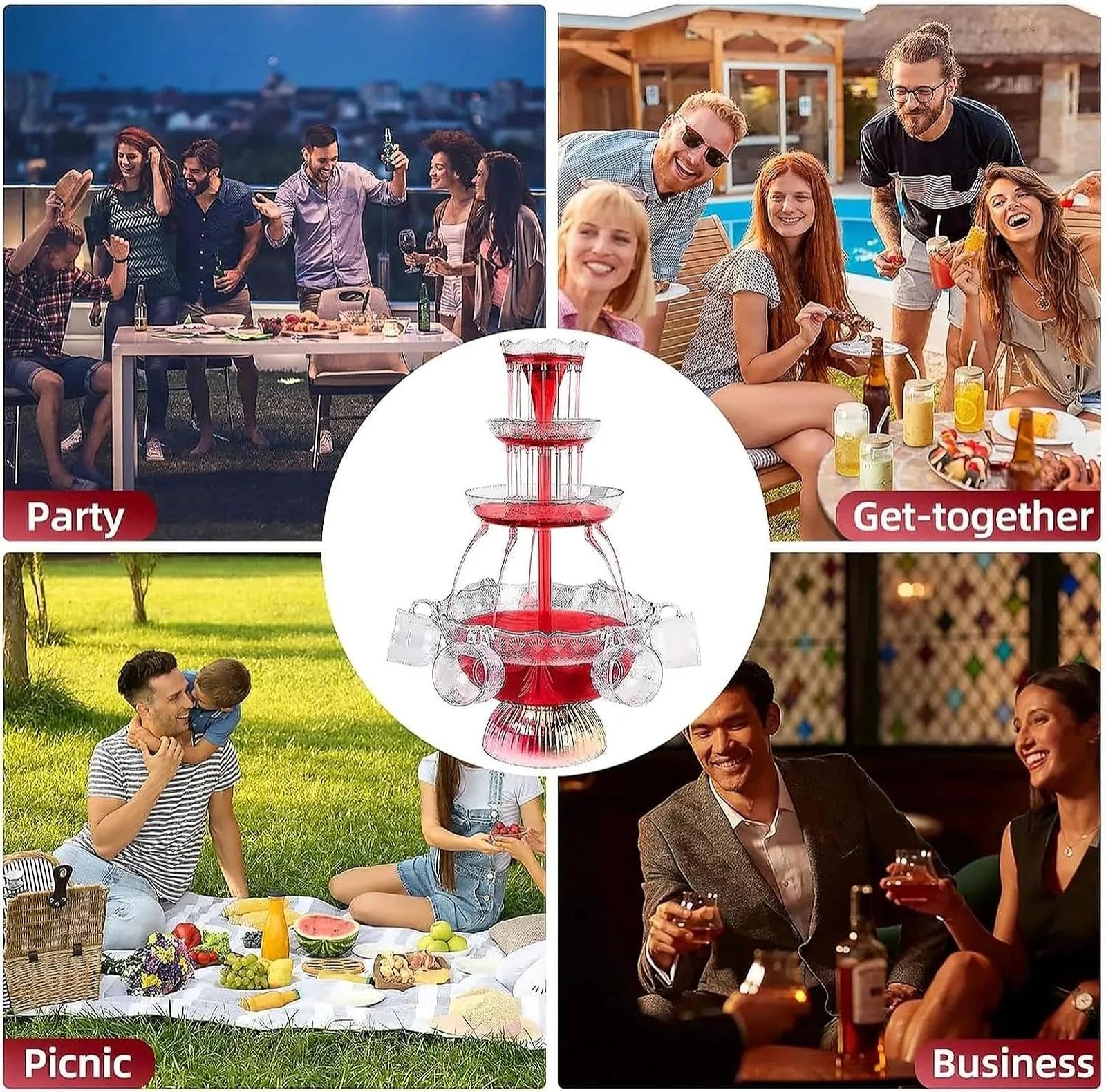 Fontana elettrica da cocktail con base a LED e 5 tazze, ideale per champagne, vino, birra e succhi di frutta, per matrimoni, feste e celebrazioni, macchina per bevande a 3 livelli