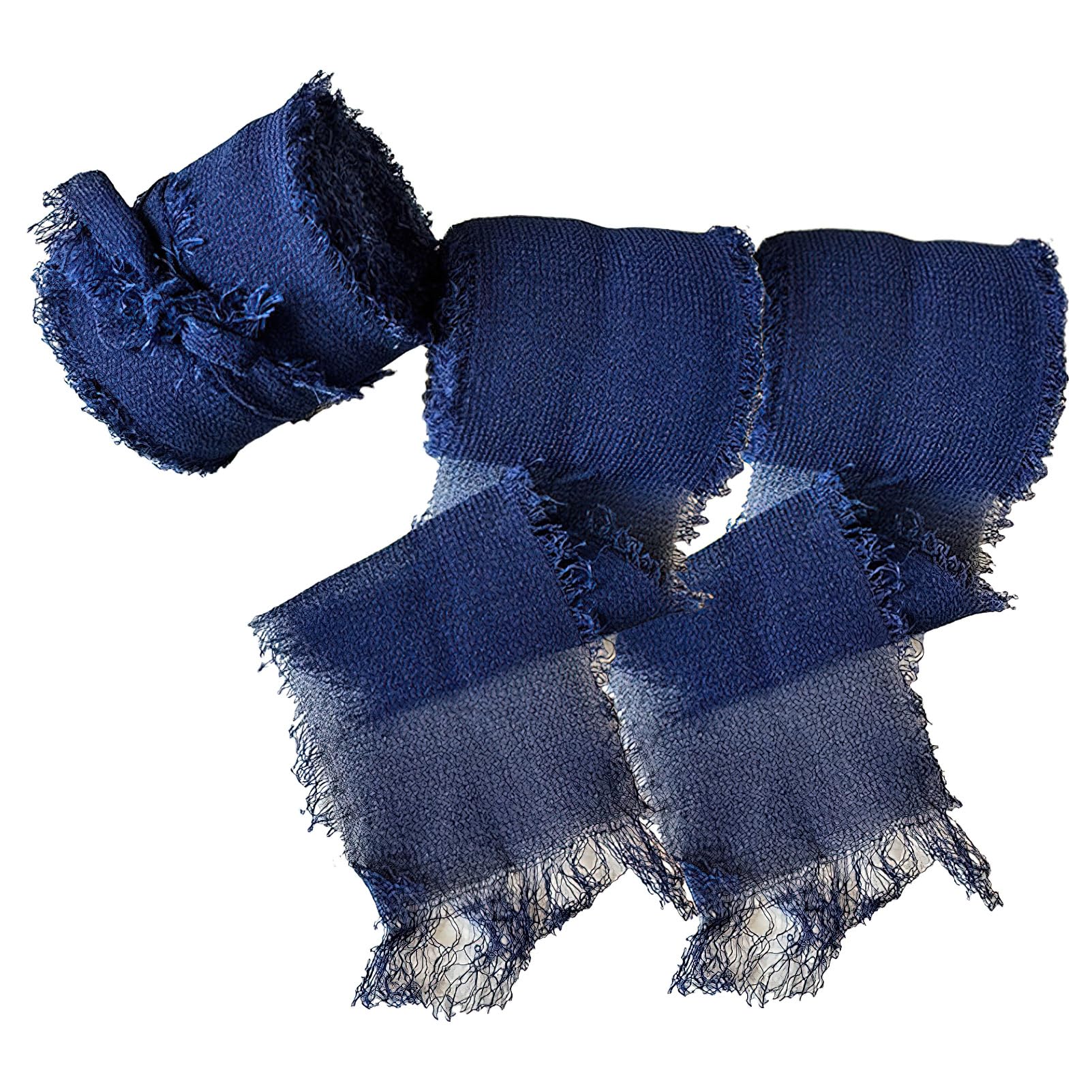 rismart 3 Rolls 1.5" x5Yd Fringe Chiffon Ribbon for Gift Wrapping Wedding Invitations Bridal Bouquets Home Decor Navy Blue