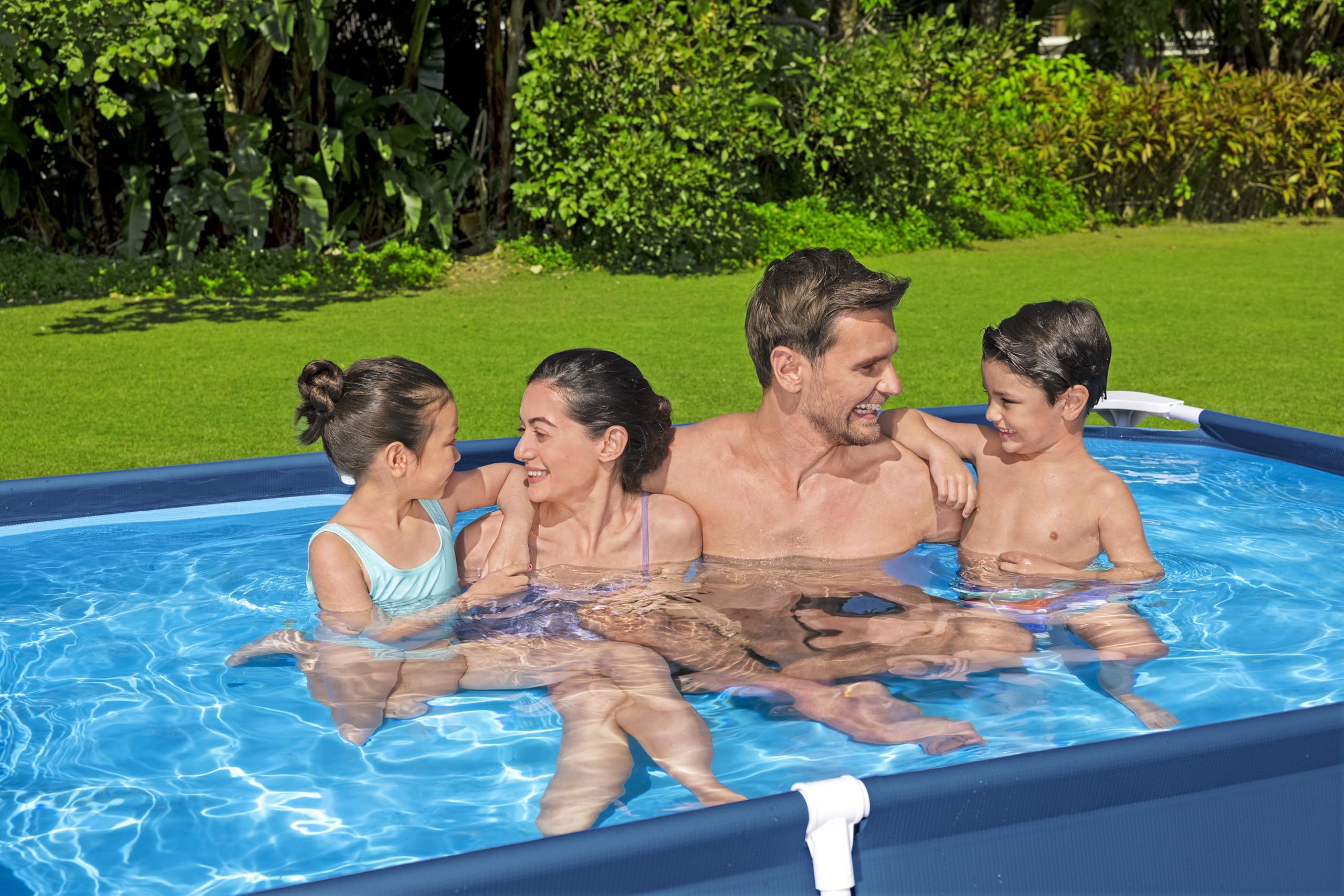 Bestway Steel Pro Frame Pool rechteckig 259 x 170 x 61 cm 2.300 Liter TriTech-Material FrameLink System korrosionsgeschützter Stahlrahmen dunkelblau