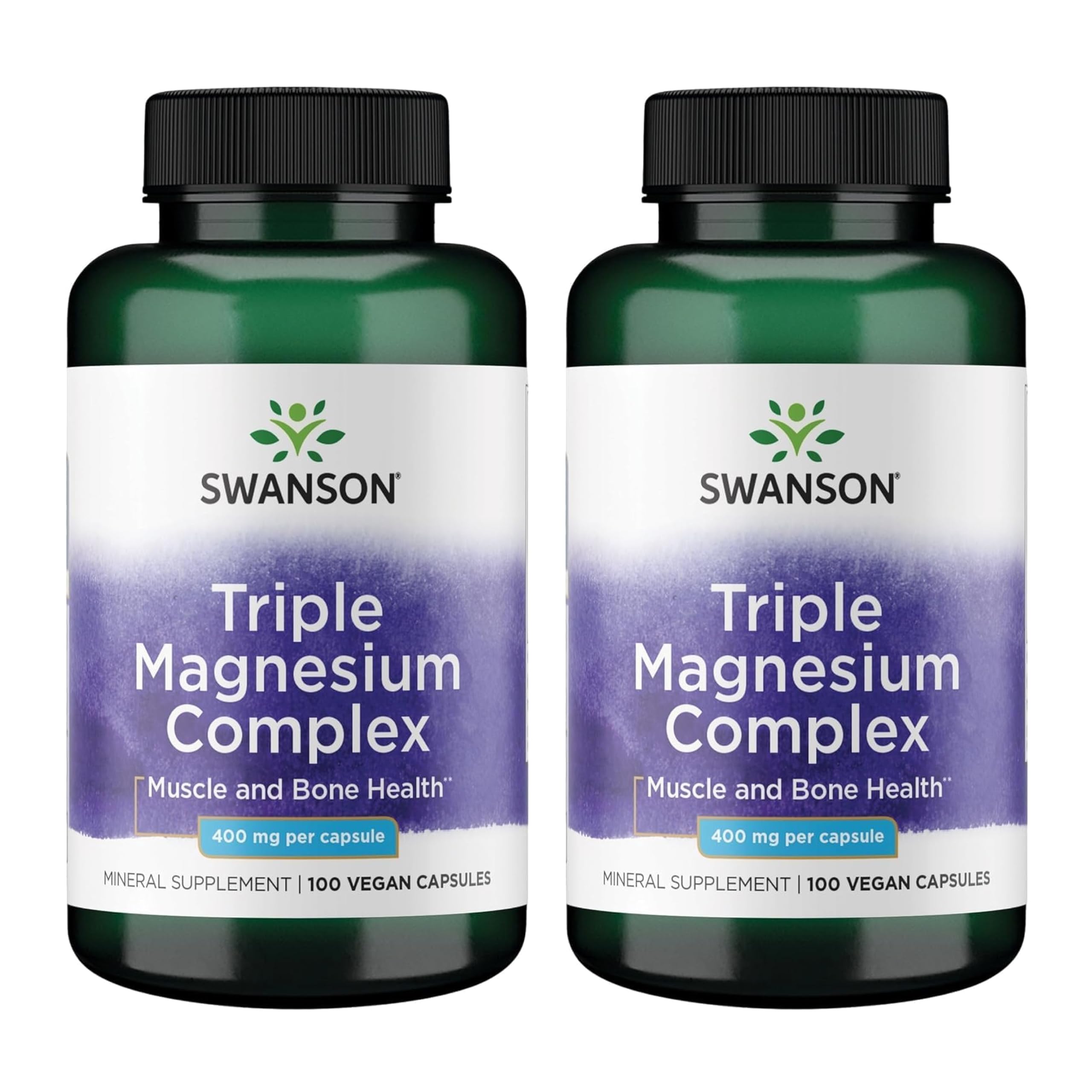 Swanson Triple Magnesium Complex, 400 mg, 100 Caps, 2 Pack 100 Count (Pack of 2)