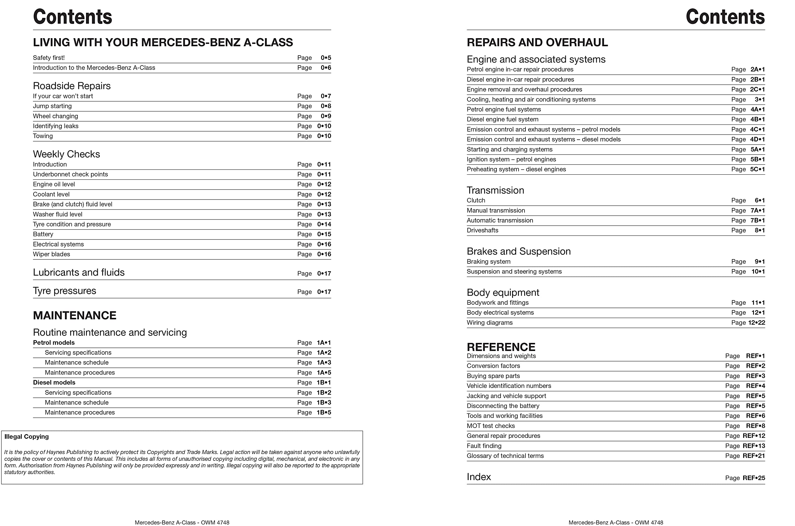 Mercedes-Benz A-Class Petrol & Diesel (98 - 04) Haynes Repair Manual